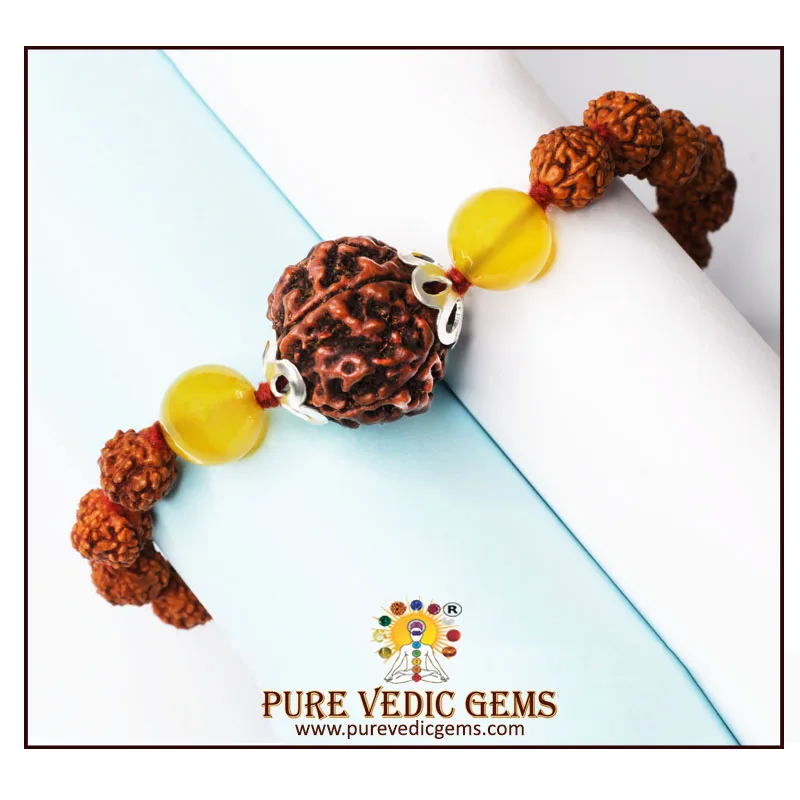 5 Mukhi Rudraksha Bracelet Guru Kawach in Silver view 3