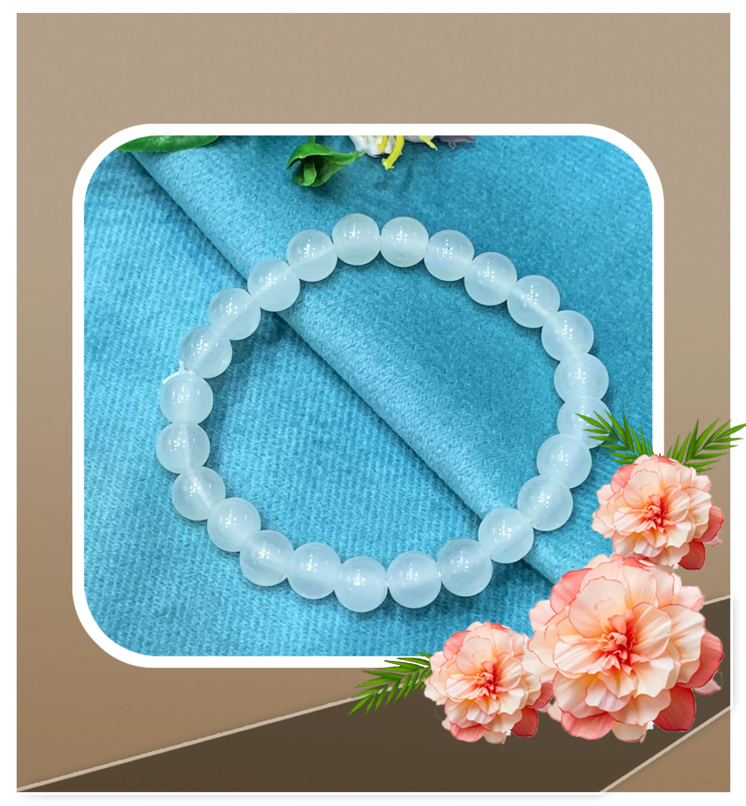 WHITE JADE BEADS BRACELET 8MM