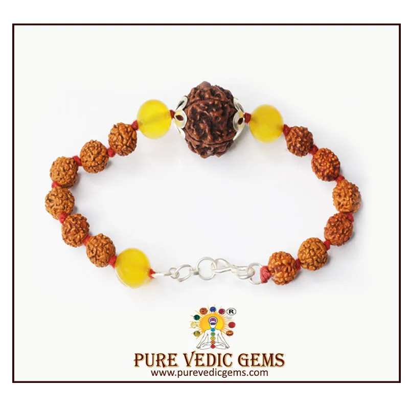 5 Mukhi Rudraksha Bracelet Guru Kawach in Silver view 2