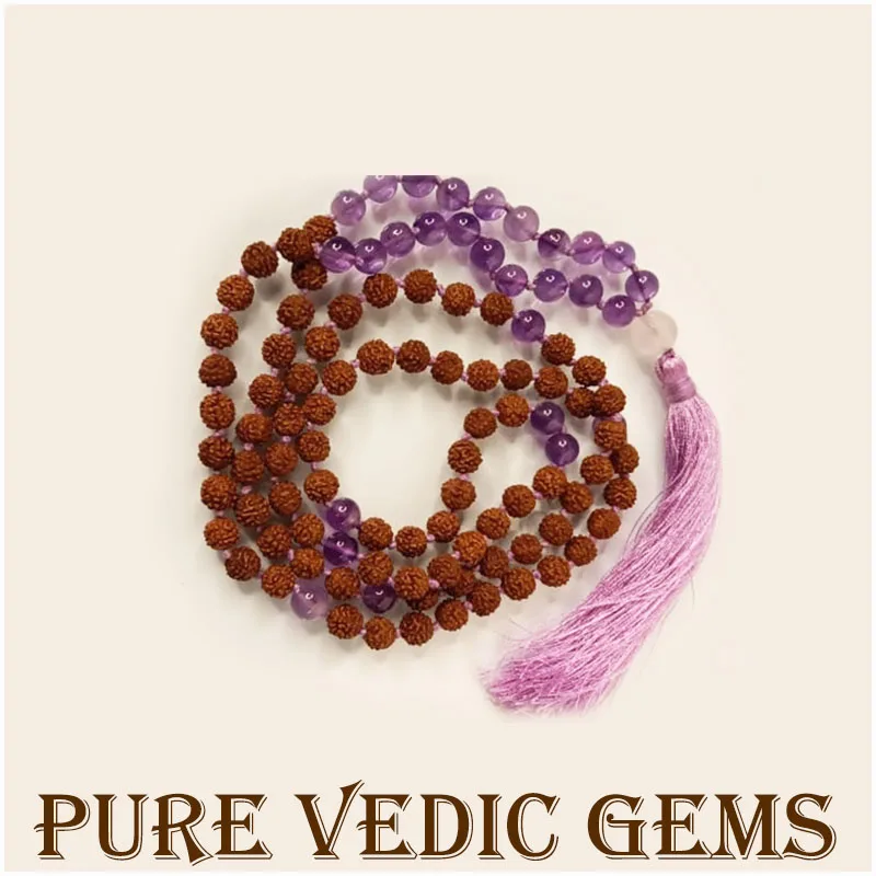 Amethyst and Rudraksha Mala view 2