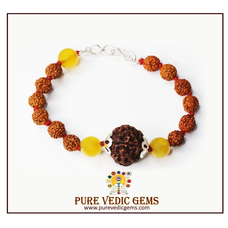5 Mukhi Rudraksha Bracelet Guru Kawach in Silver