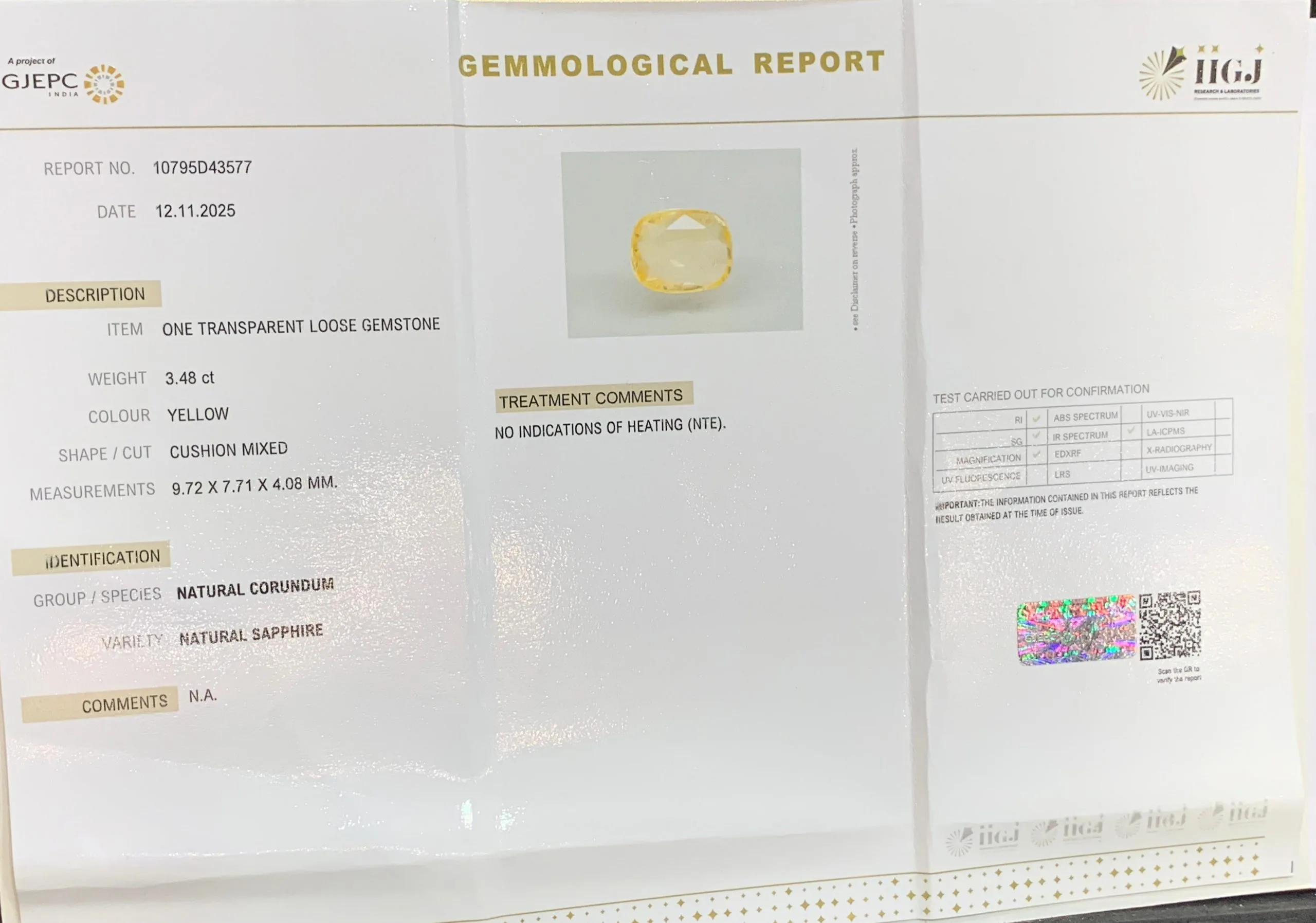 Yellow Sapphire 3.48ct. (Luxury) view 2
