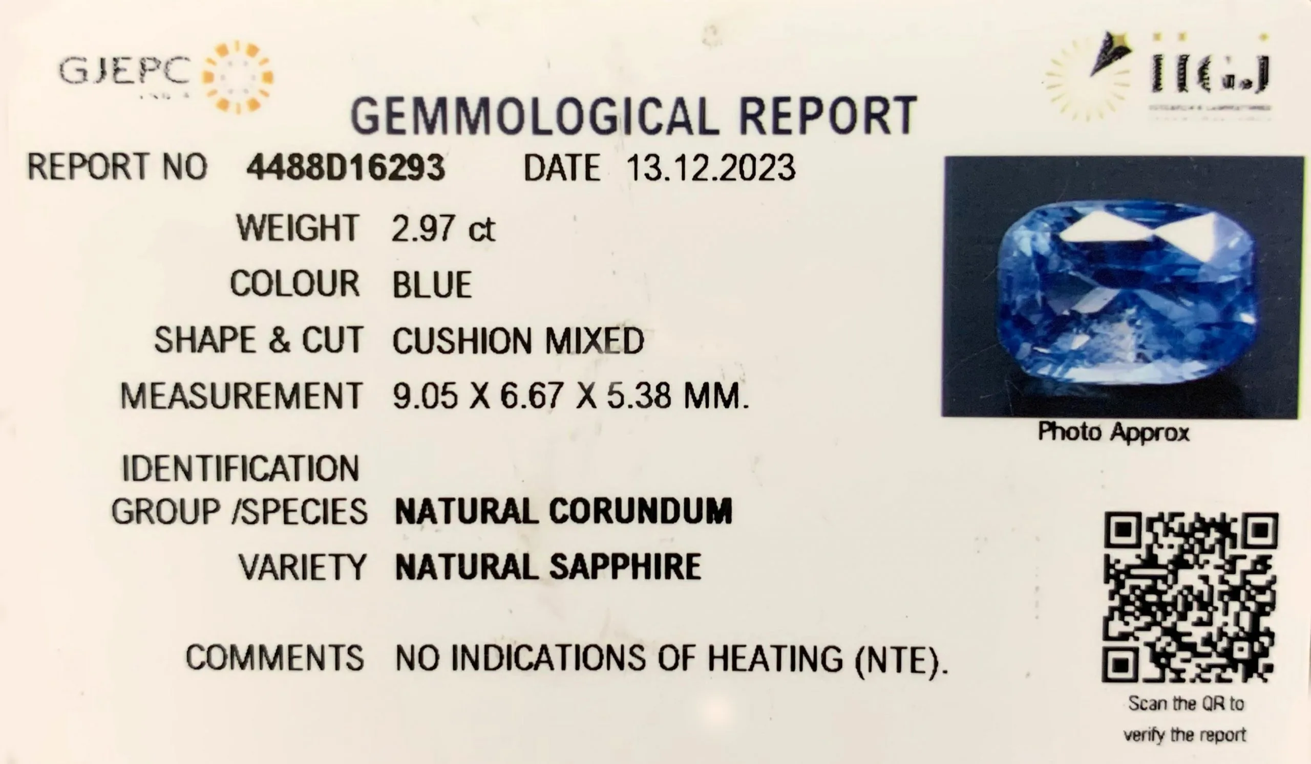 Blue Sapphire 2.97ct. (Luxury) view 2