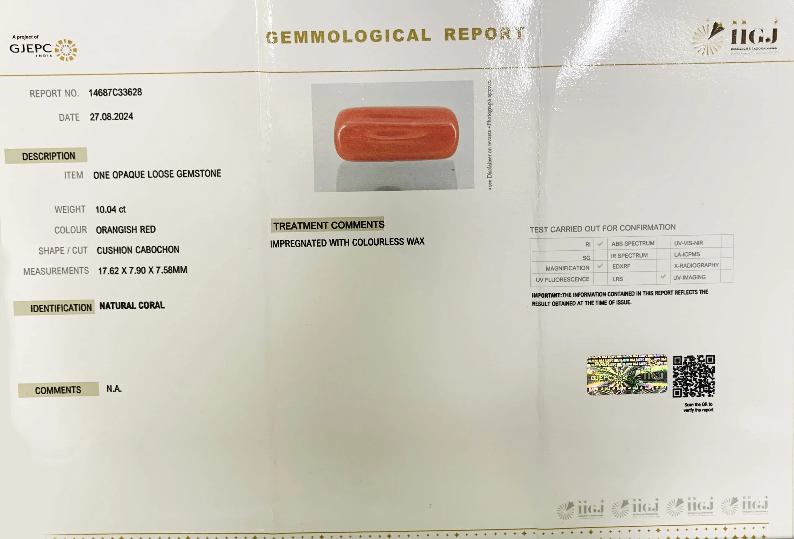 Japanese Red Coral 10.04ct. view 2