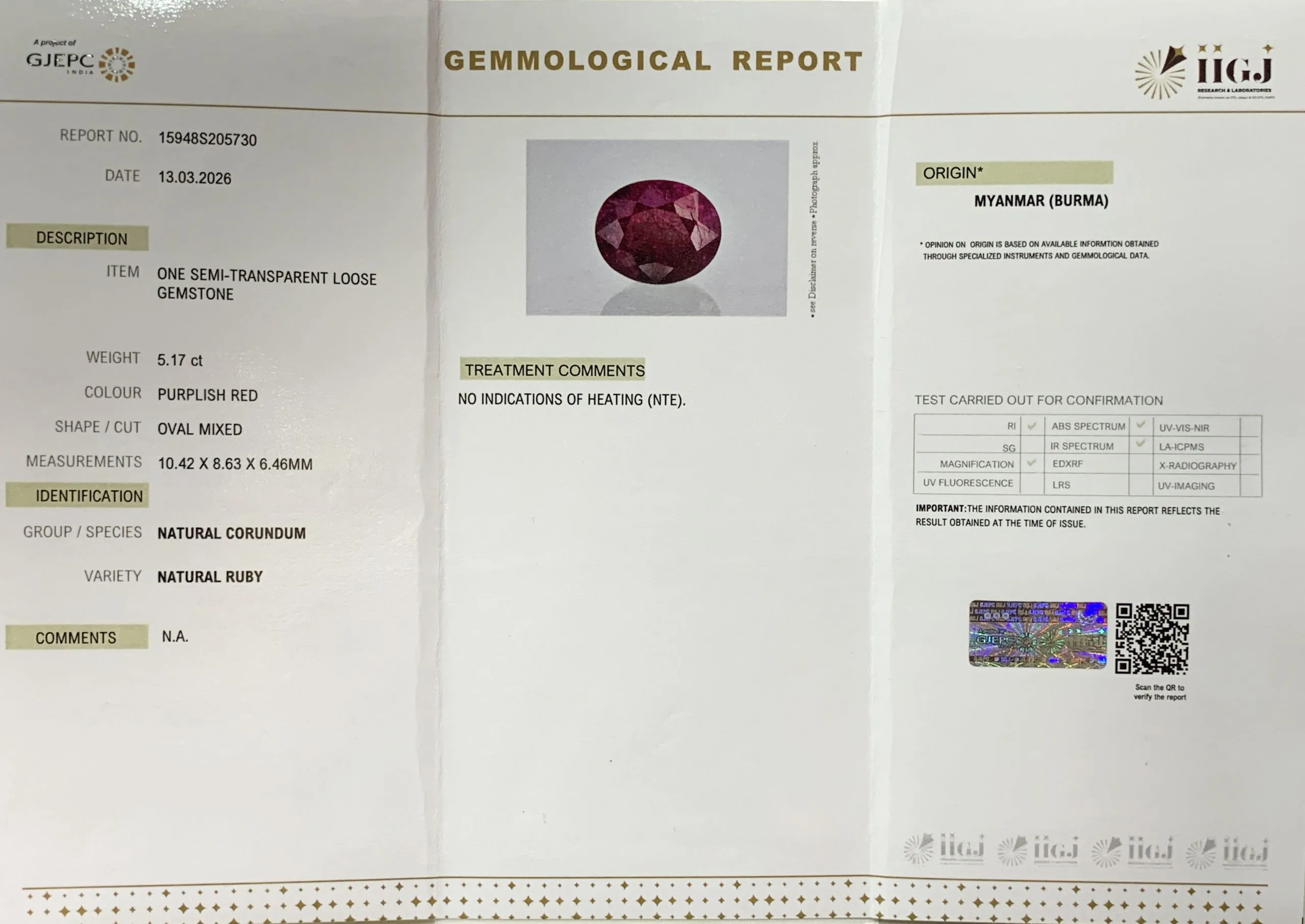 Fine Burma Ruby 5.17ct On-Demand view 2