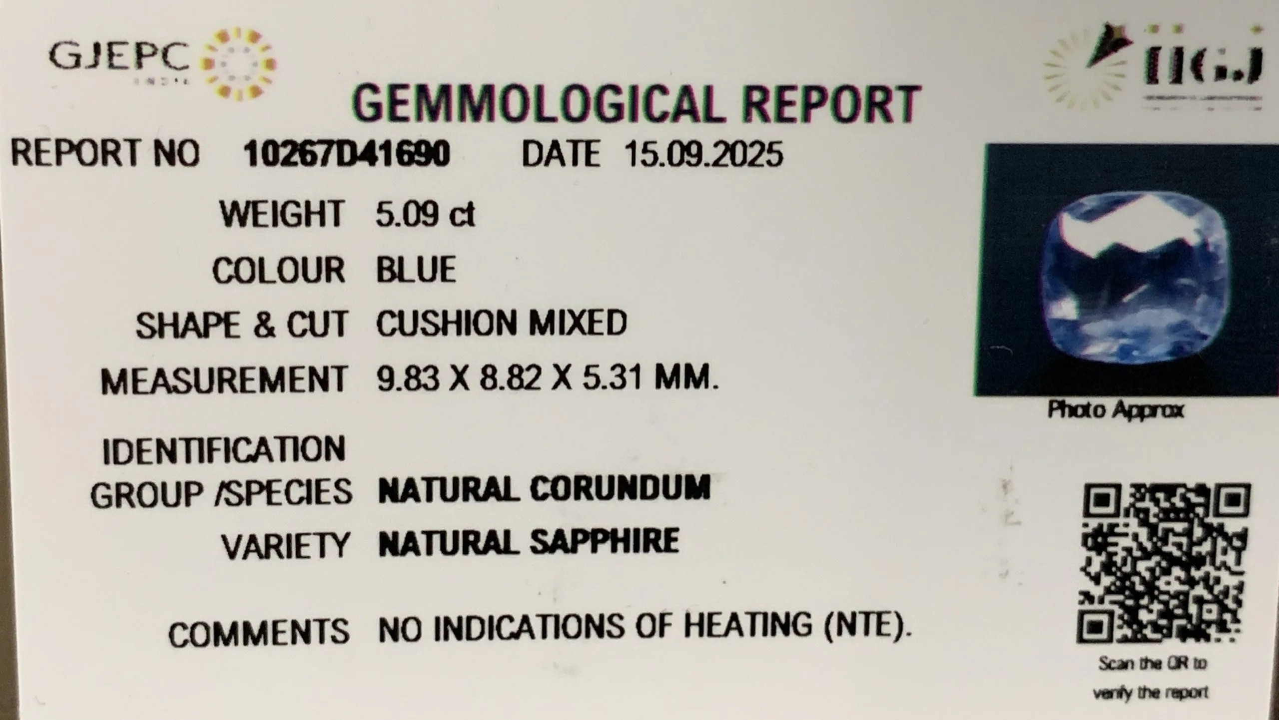 Blue Sapphire 5.09ct. (Super Premium) view 2