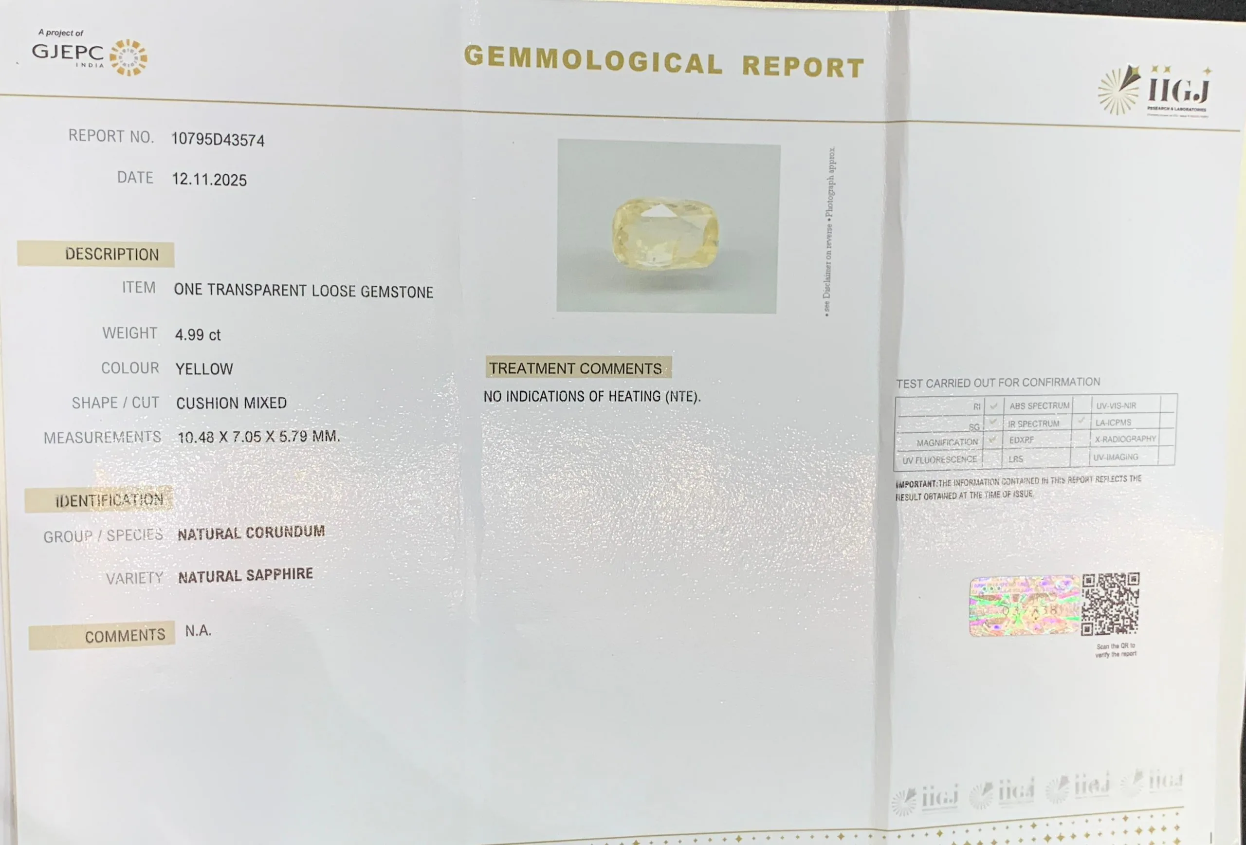 Yellow Sapphire 4.99ct. (Luxury) view 2