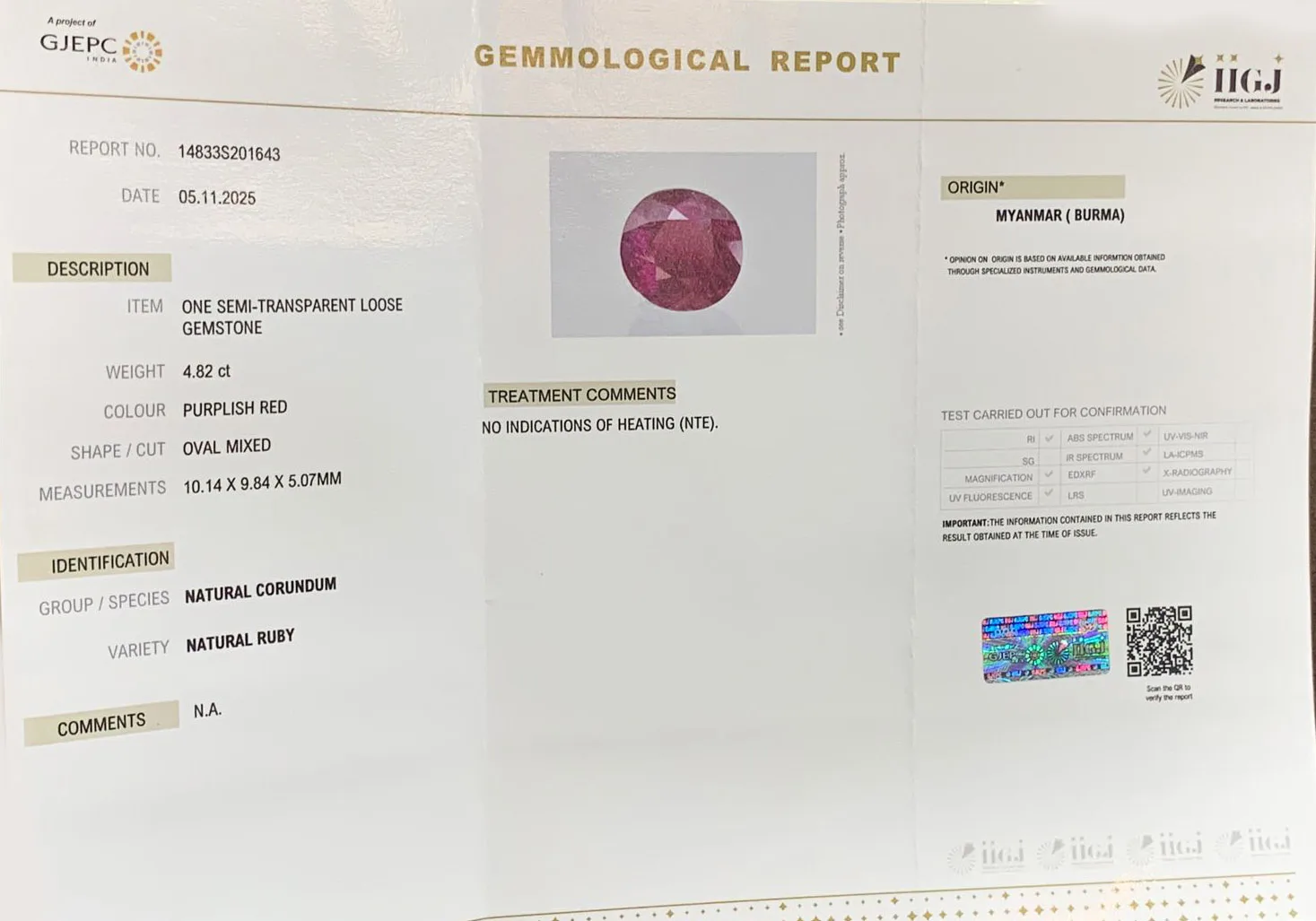 Fine Burma Ruby 4.82ct On-Demand view 3