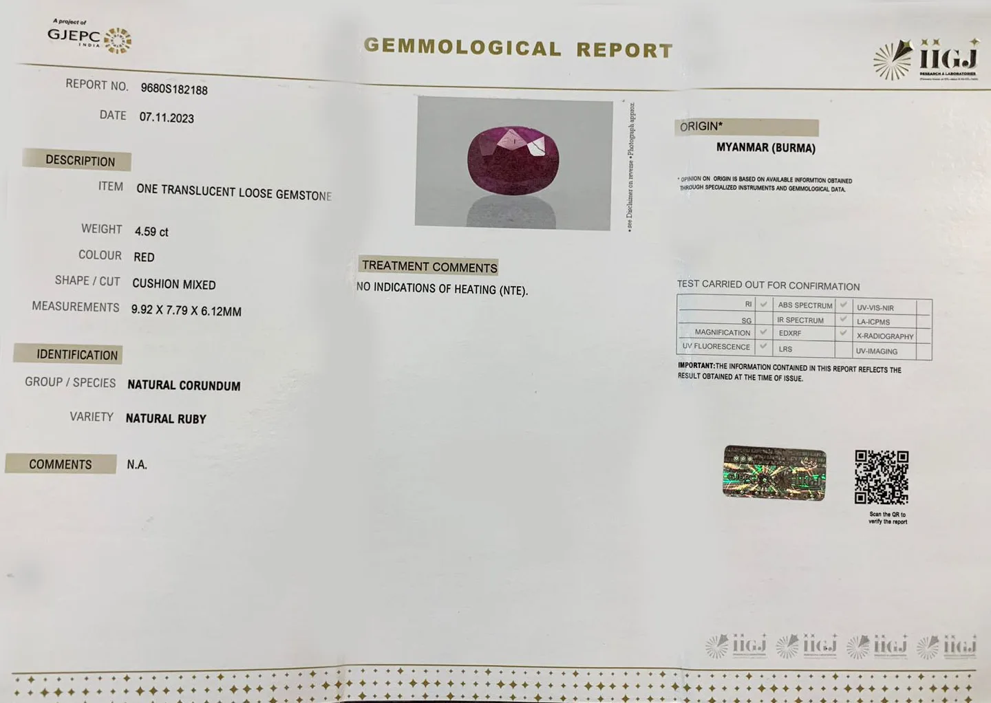 Burma Ruby 4.59ct. (Luxury) view 2