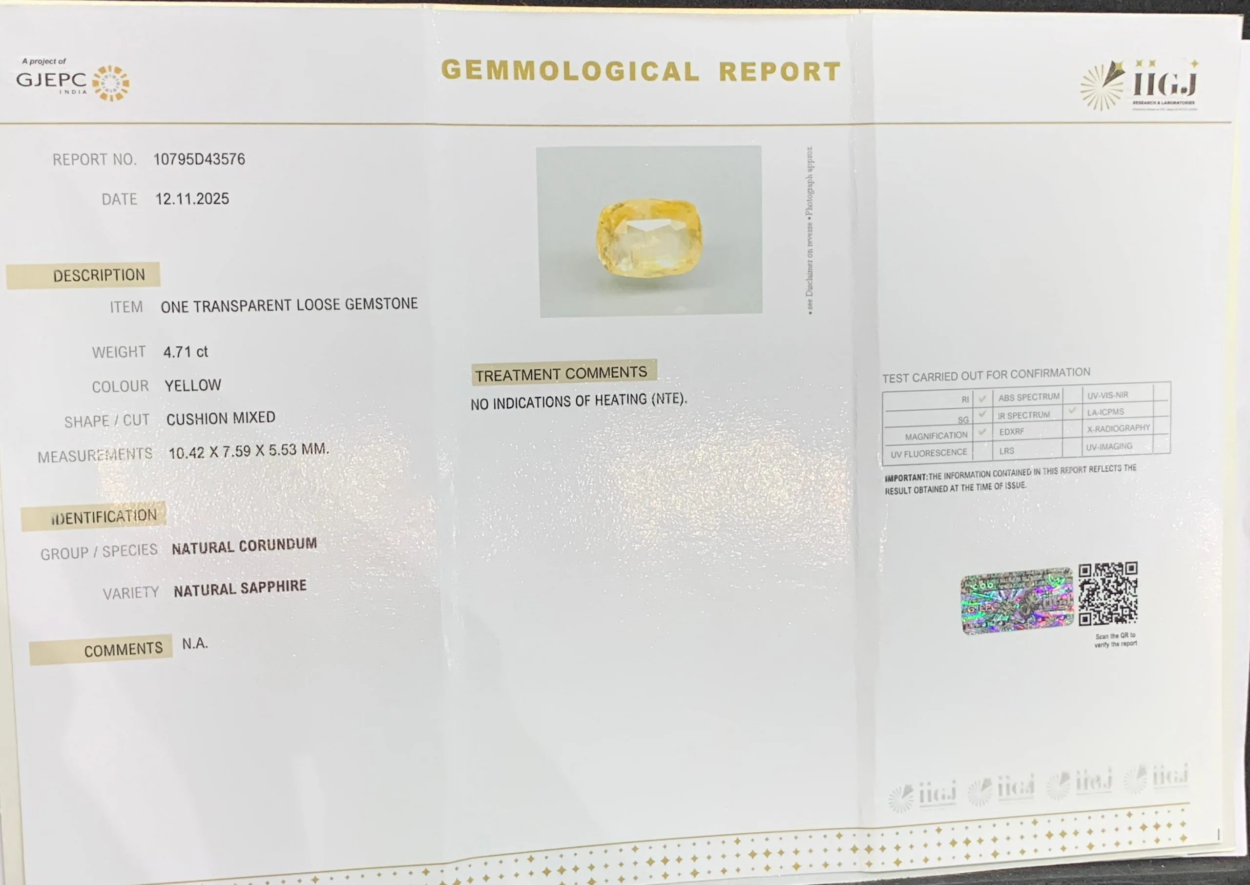 Yellow Sapphire 4.71ct. (Luxury) view 2