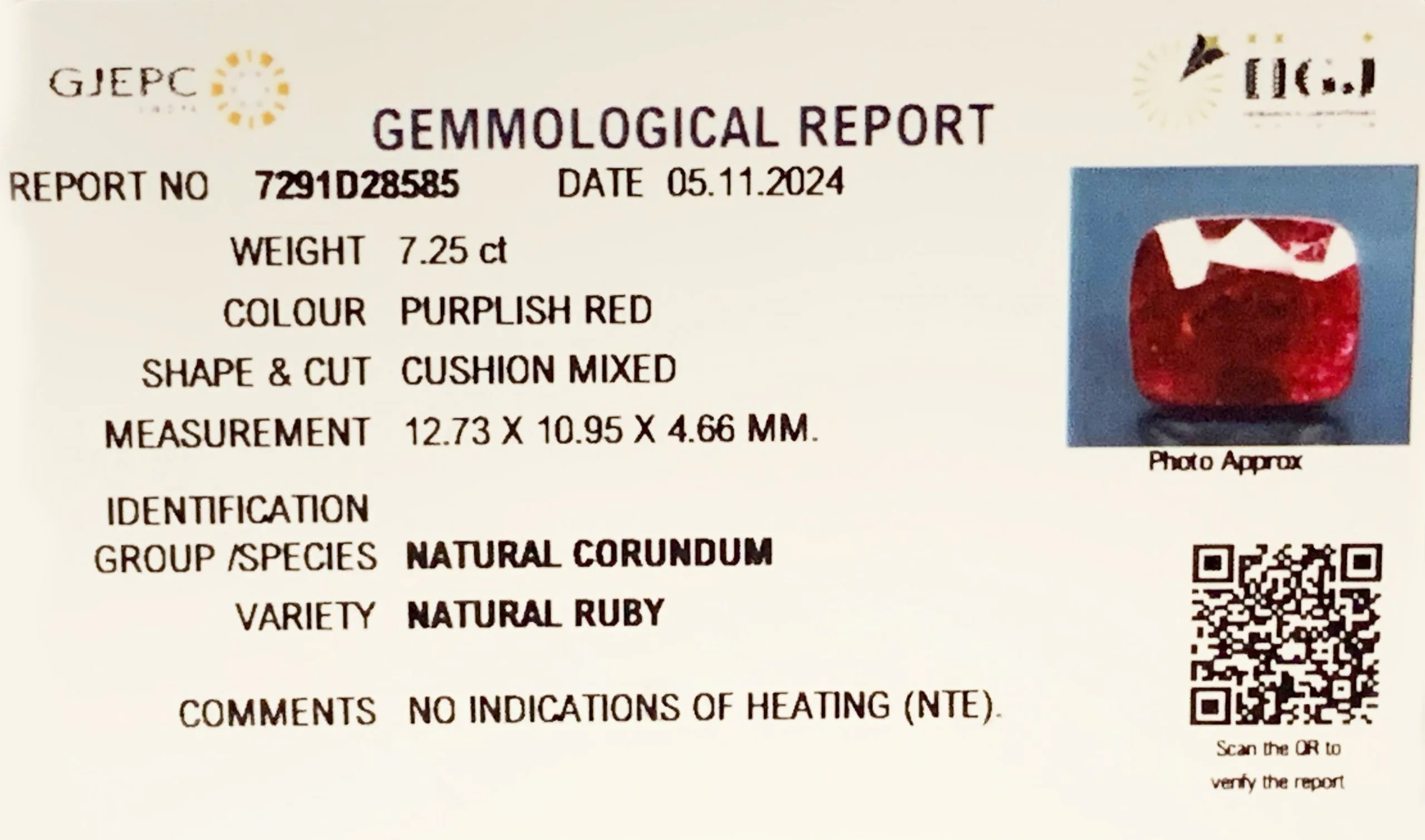 African Ruby 7.25ct. (Super Premium) view 2