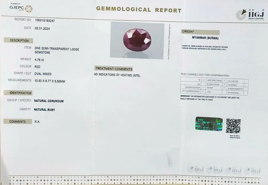 Burma Ruby 4.76ct. (Luxury) view 2