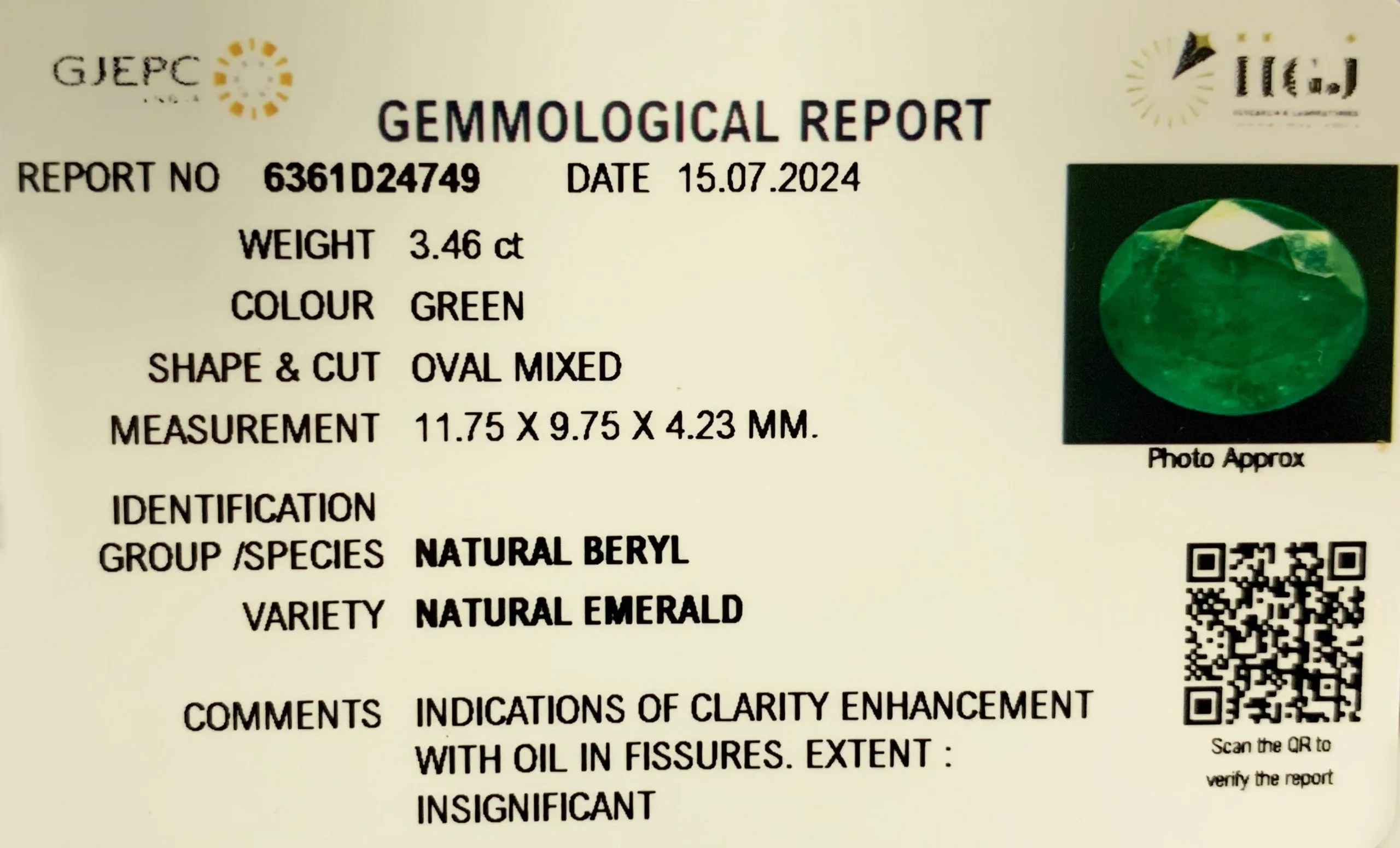 Emerald 3.46ct. (Super Premium) view 3