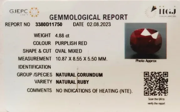 African Ruby 4.88ct. (Super Premium) view 2