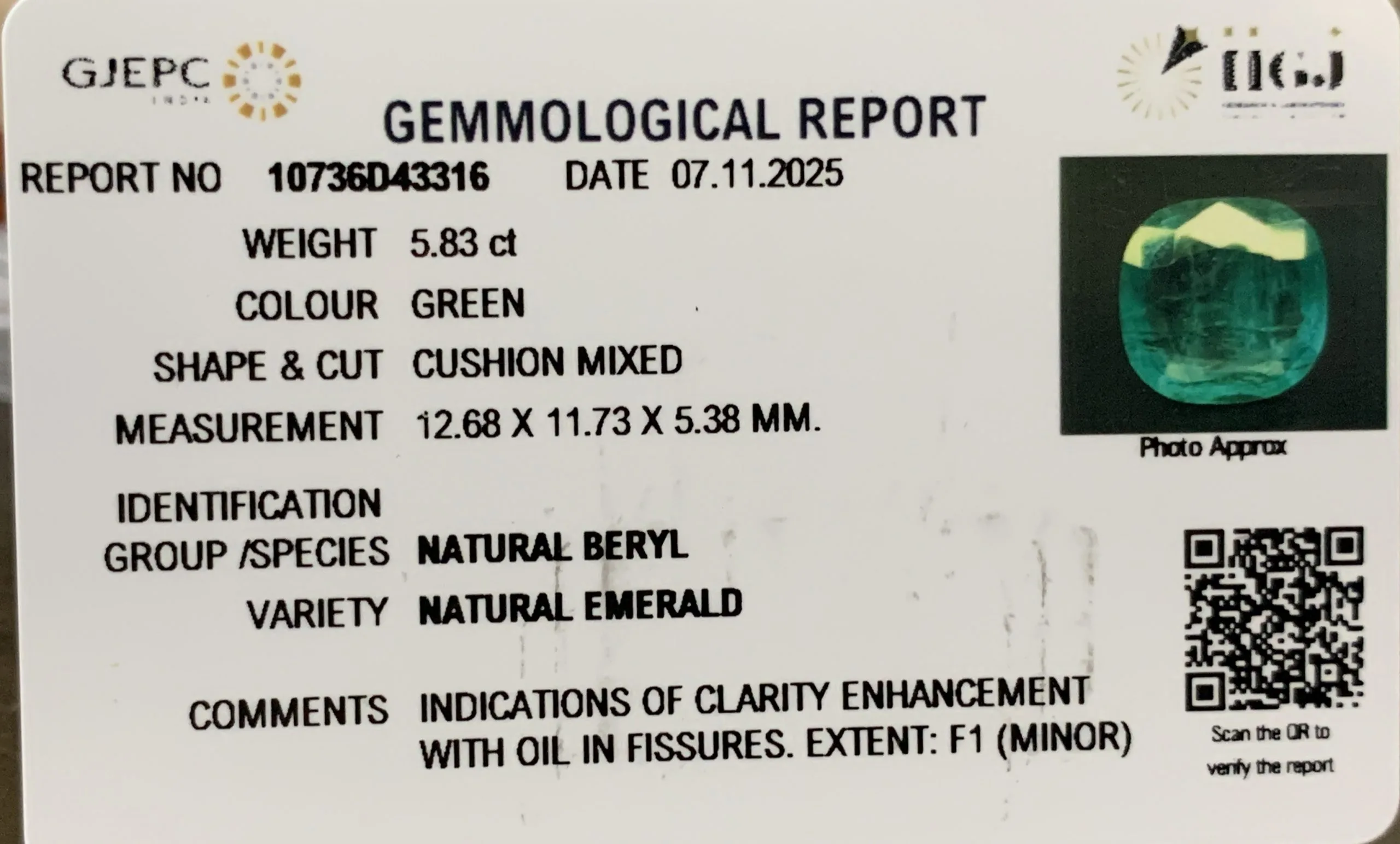 Emerald 5.83ct. (Super Luxury) view 2