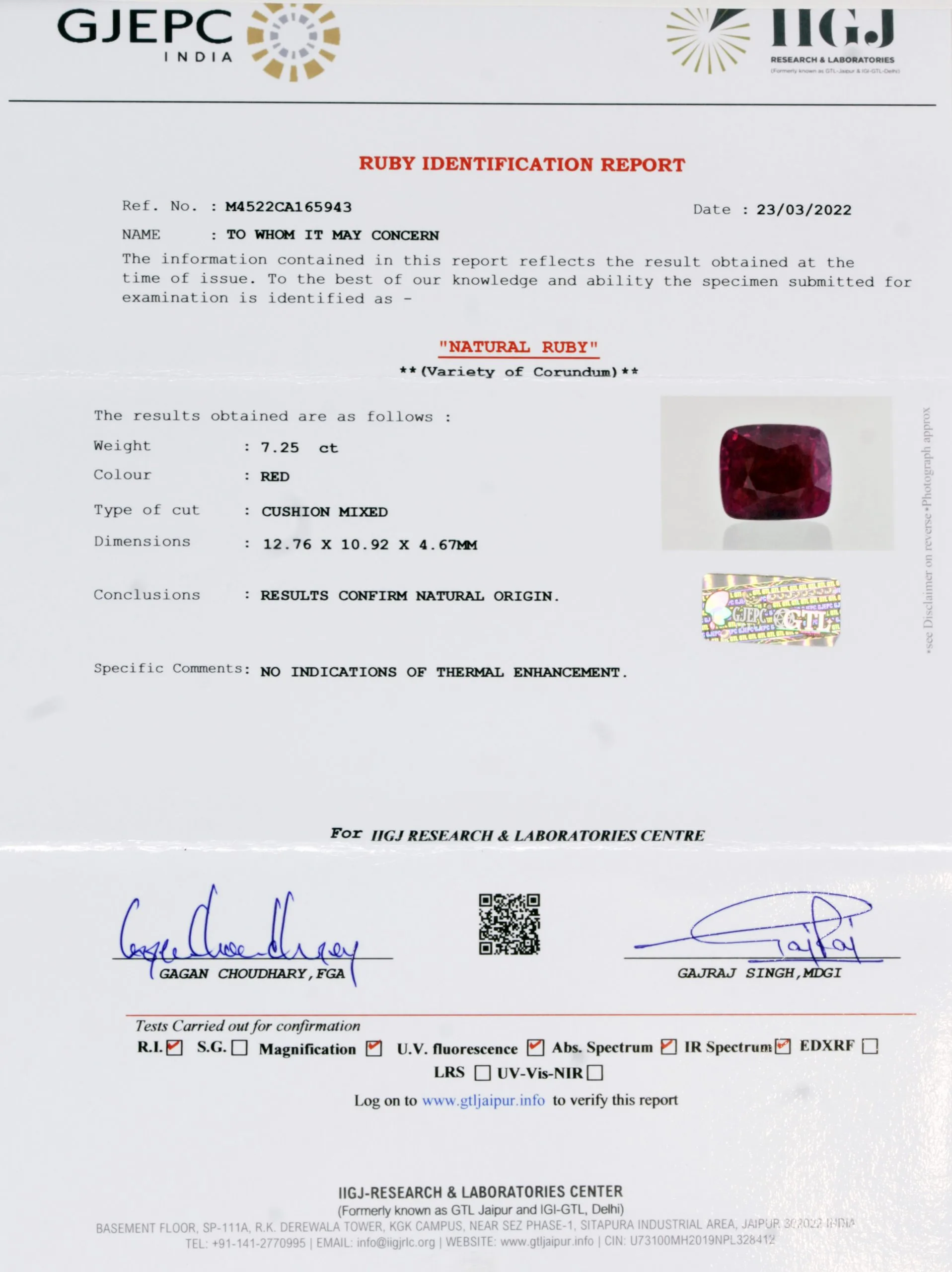 African Ruby 7.25ct. (Luxury) view 2