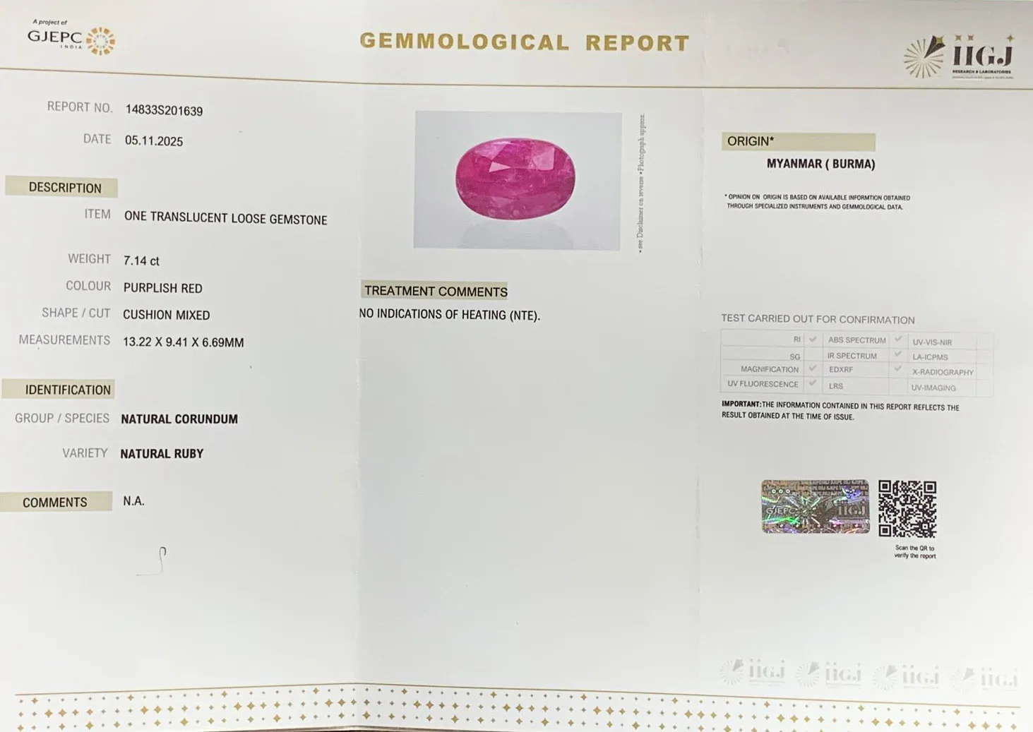 Burma Ruby 7.14ct. (Super Luxury) view 3