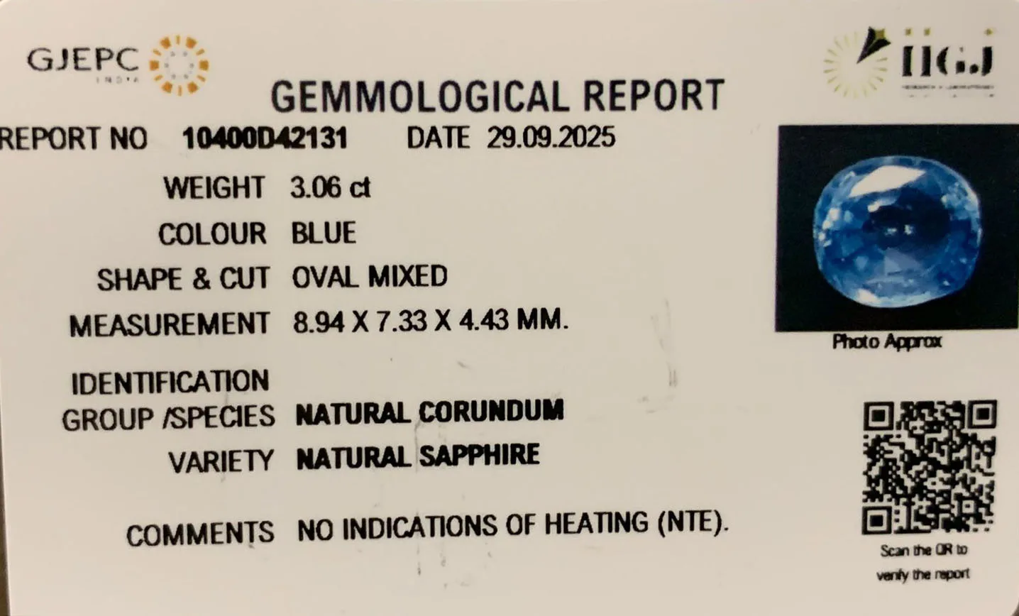 Blue Sapphire 3.06ct. (Economy) view 2