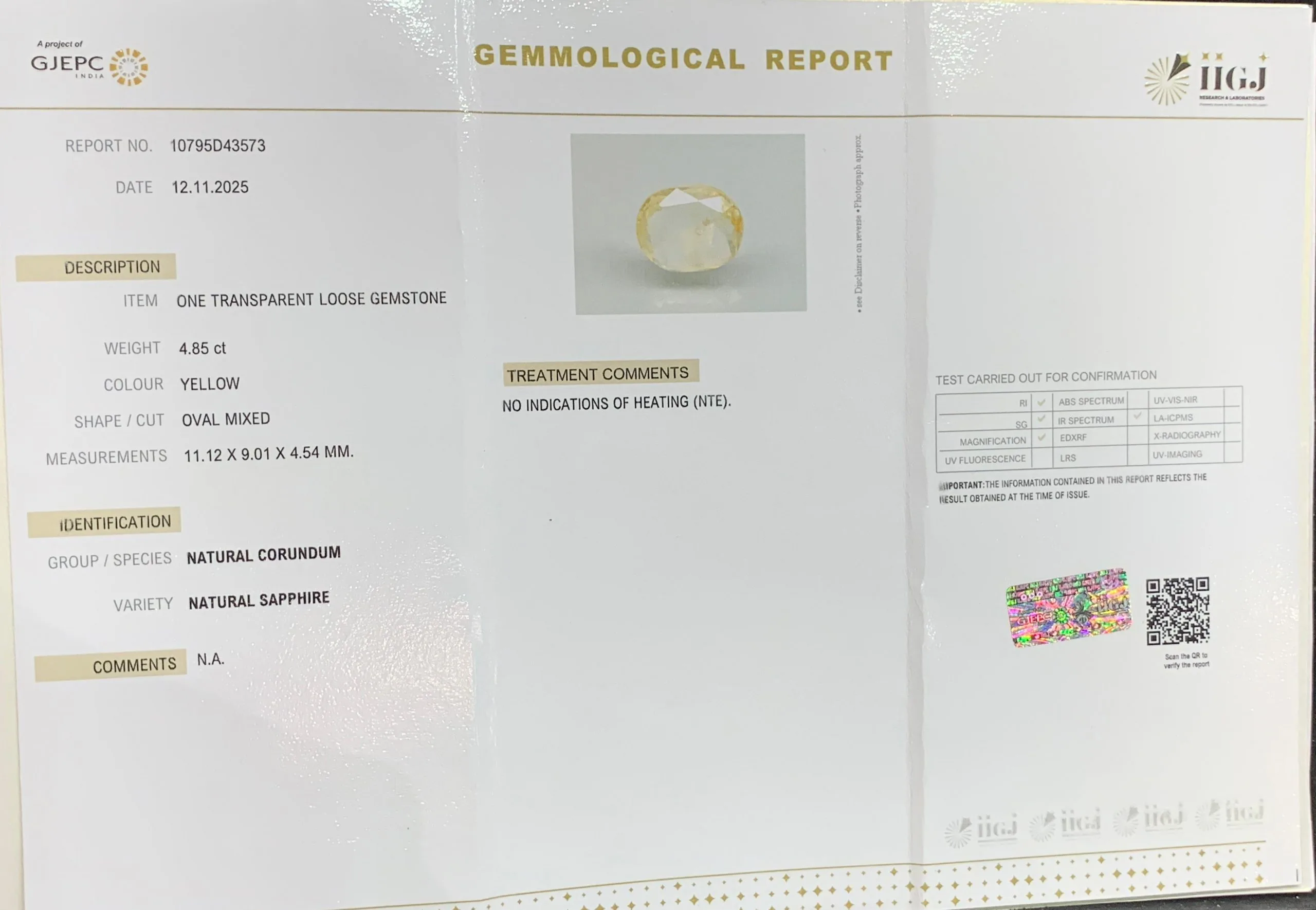 Yellow Sapphire 4.85ct. (Luxury) view 2