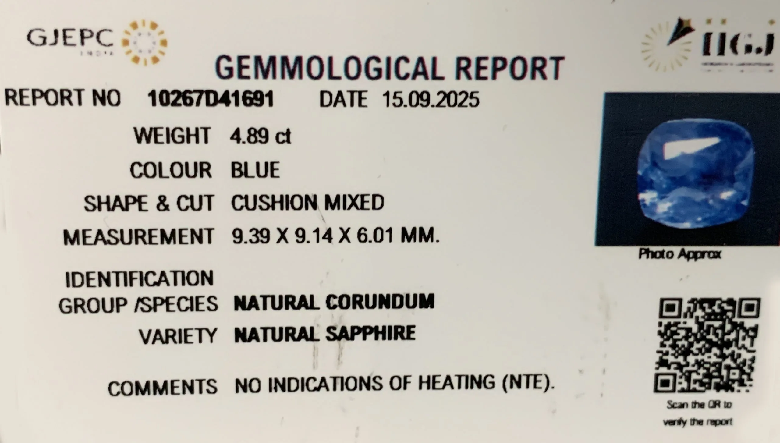 Blue Sapphire 4.89ct. (Super Premium) view 2