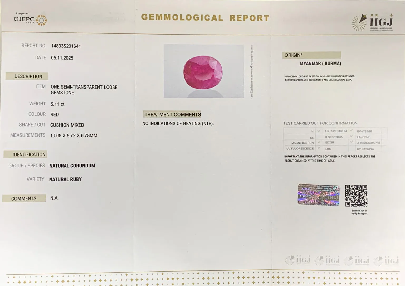 Fine Burma Ruby 5.11ct On-Demand view 3