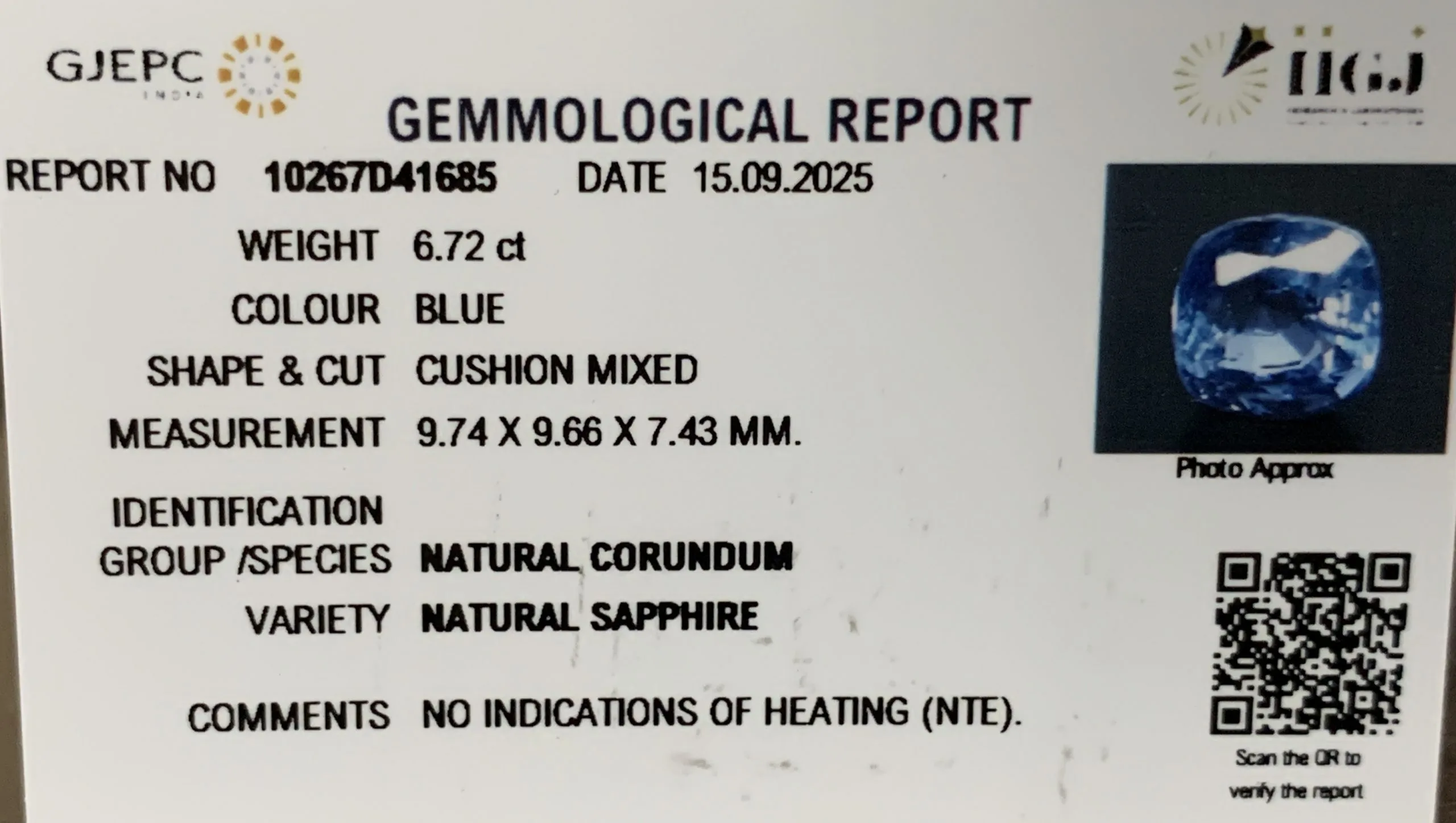 Blue Sapphire 6.72ct. (Super Luxury) view 2
