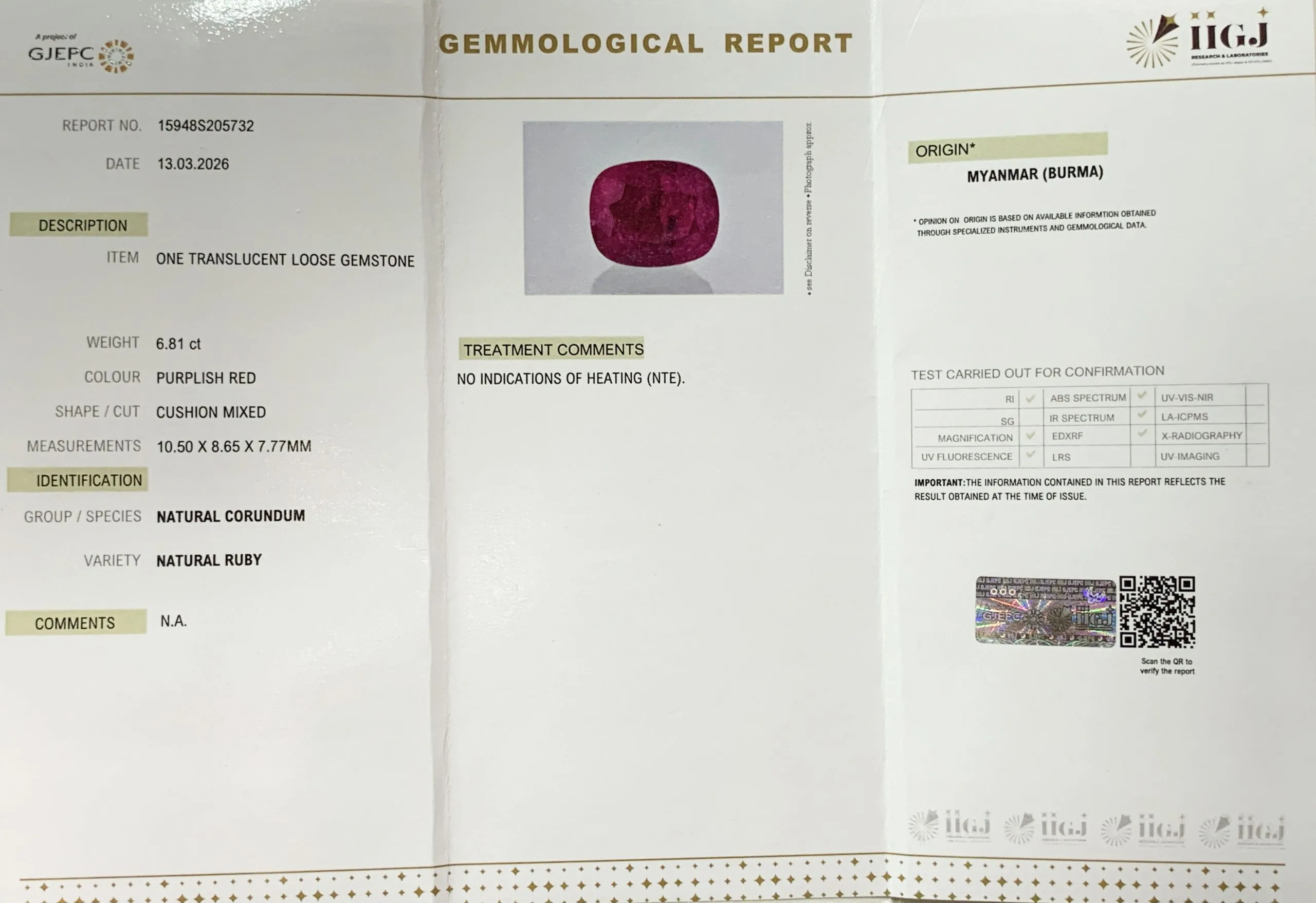 Burma Ruby 6.81ct. (Super Luxury) view 3