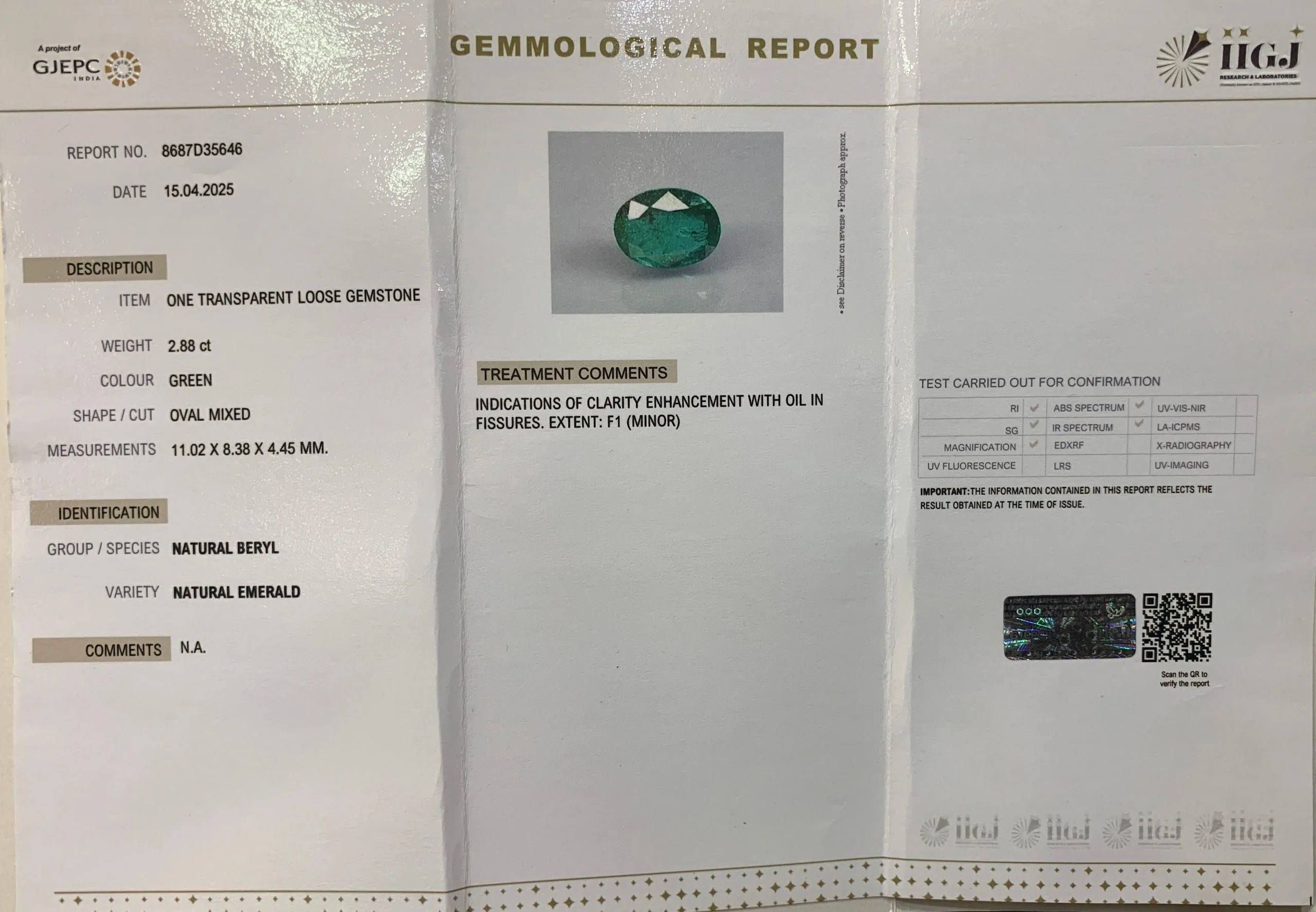 Emerald 2.88ct. (Super Luxury) view 2