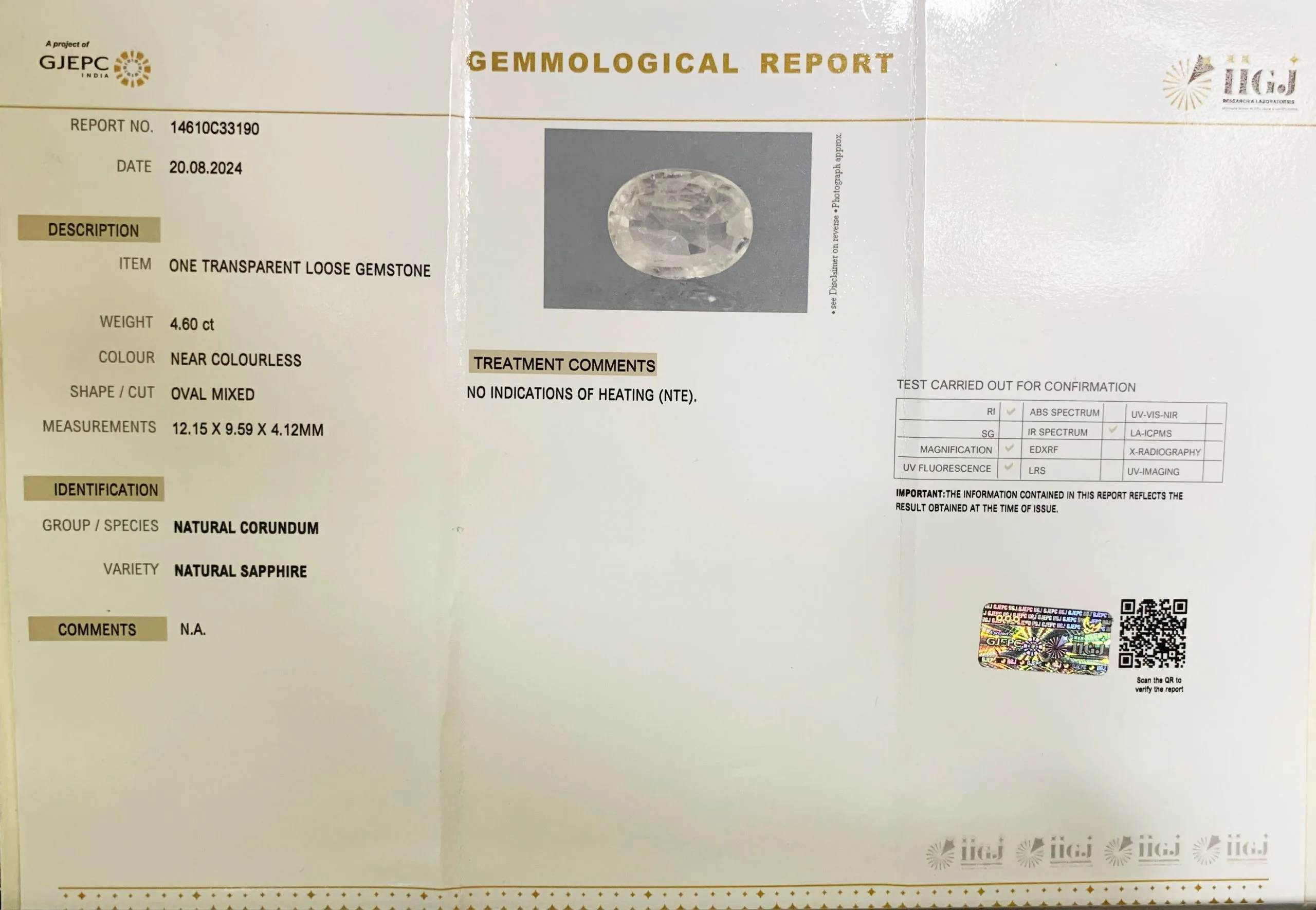 White Sapphire 4.60ct. (Super Premium) view 2