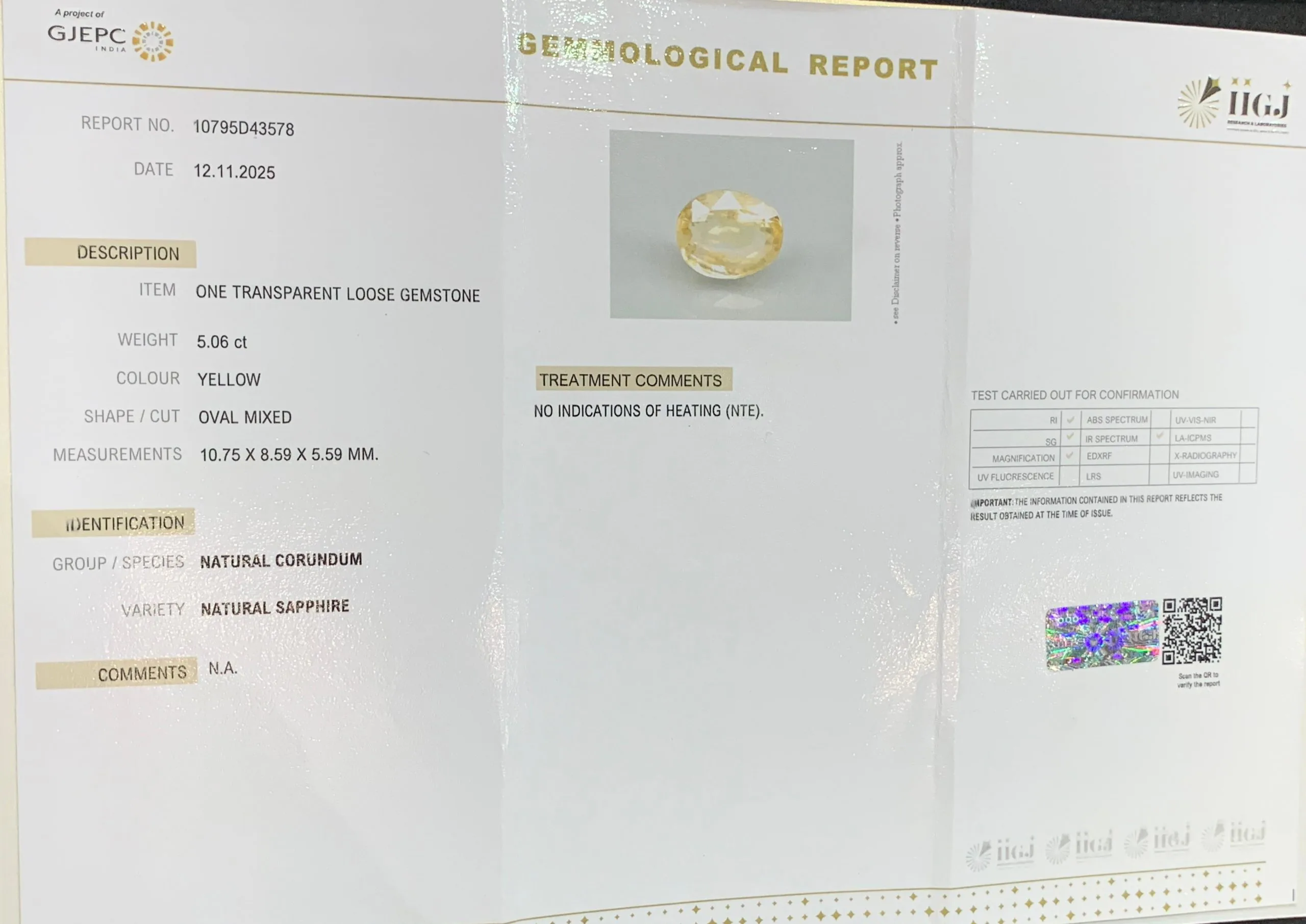 Yellow Sapphire 5.06ct. (Super Luxury) view 2