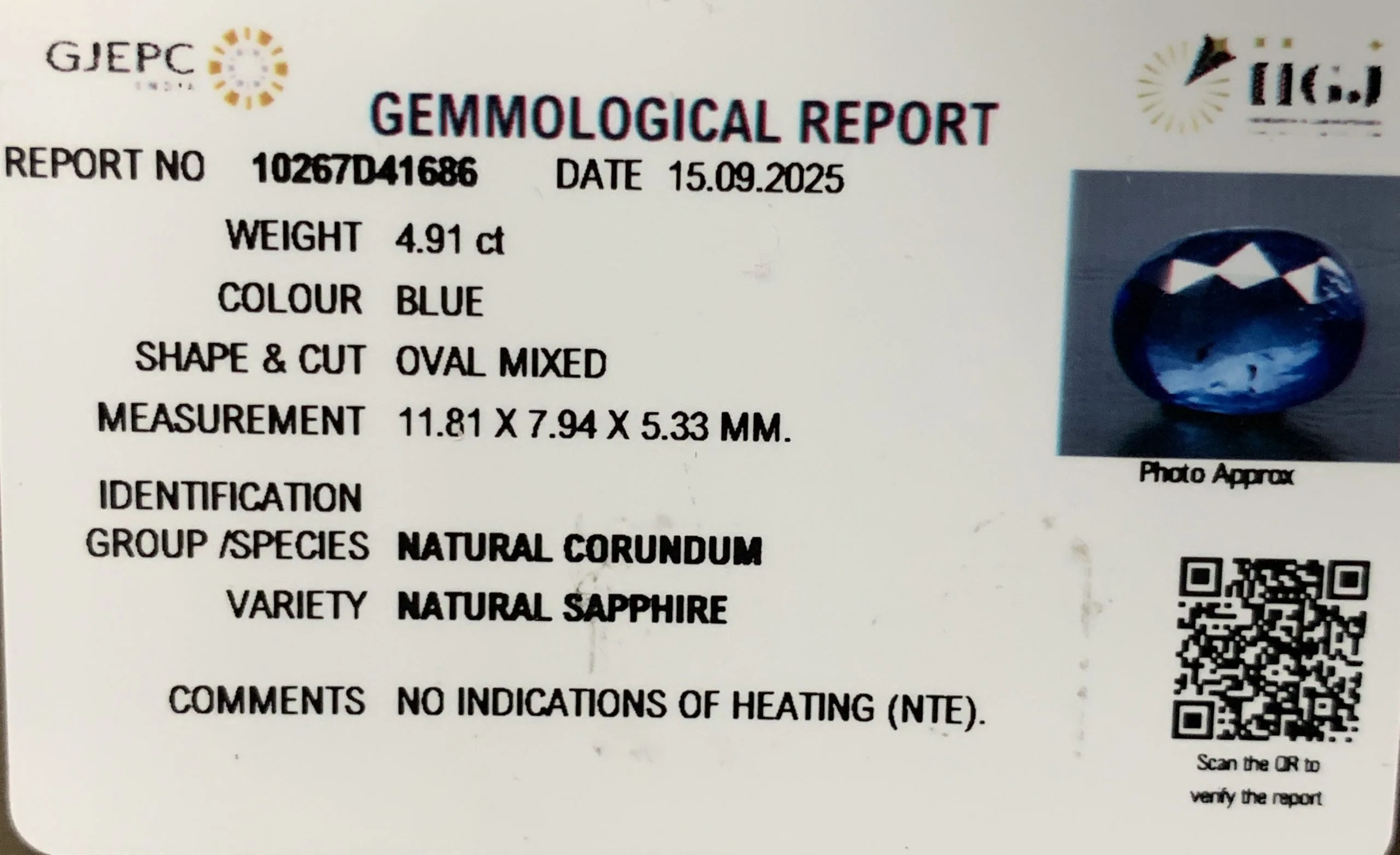 Blue Sapphire 4.91ct. (Luxury) view 2
