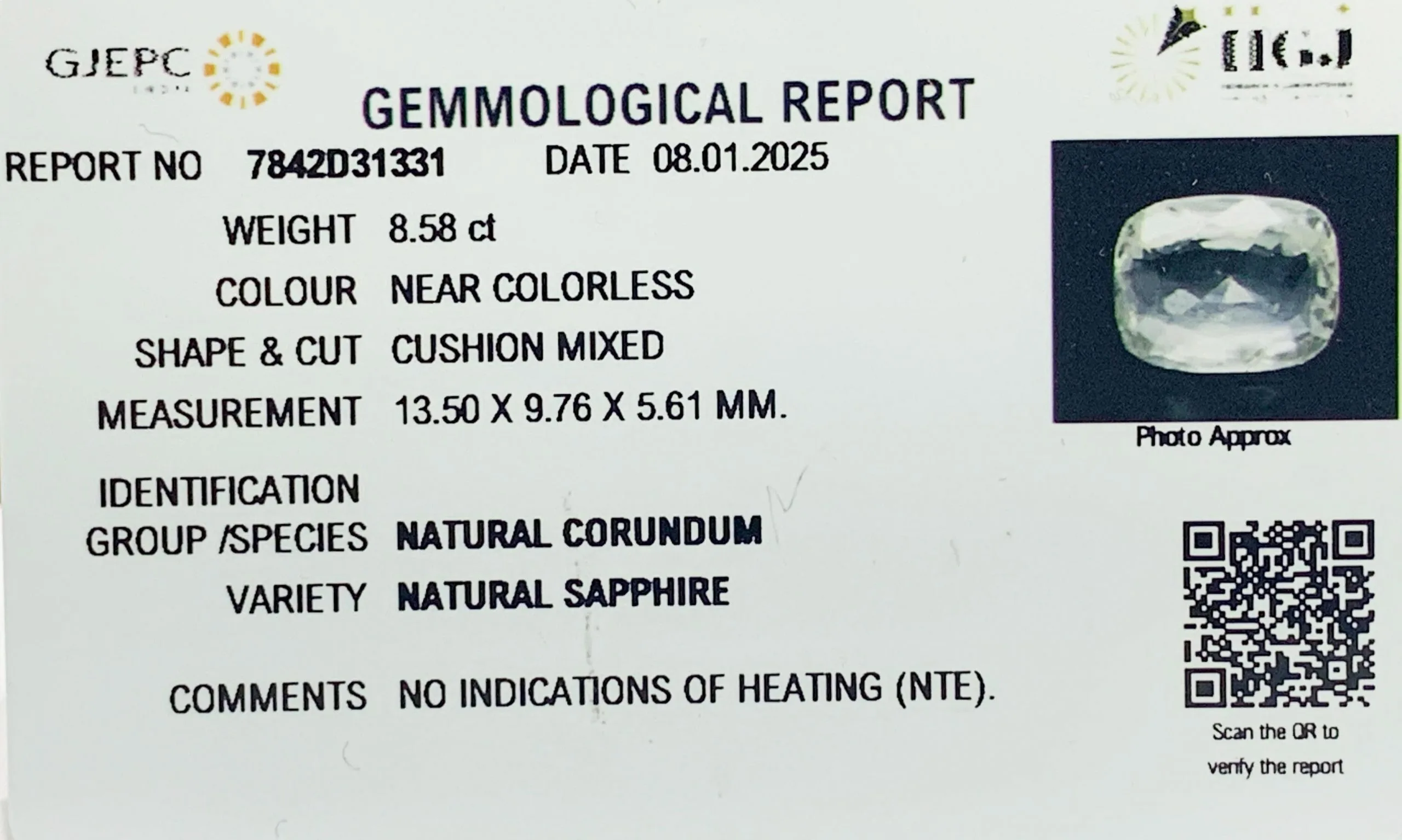 White Sapphire 8.58ct. (Super Premium) view 2