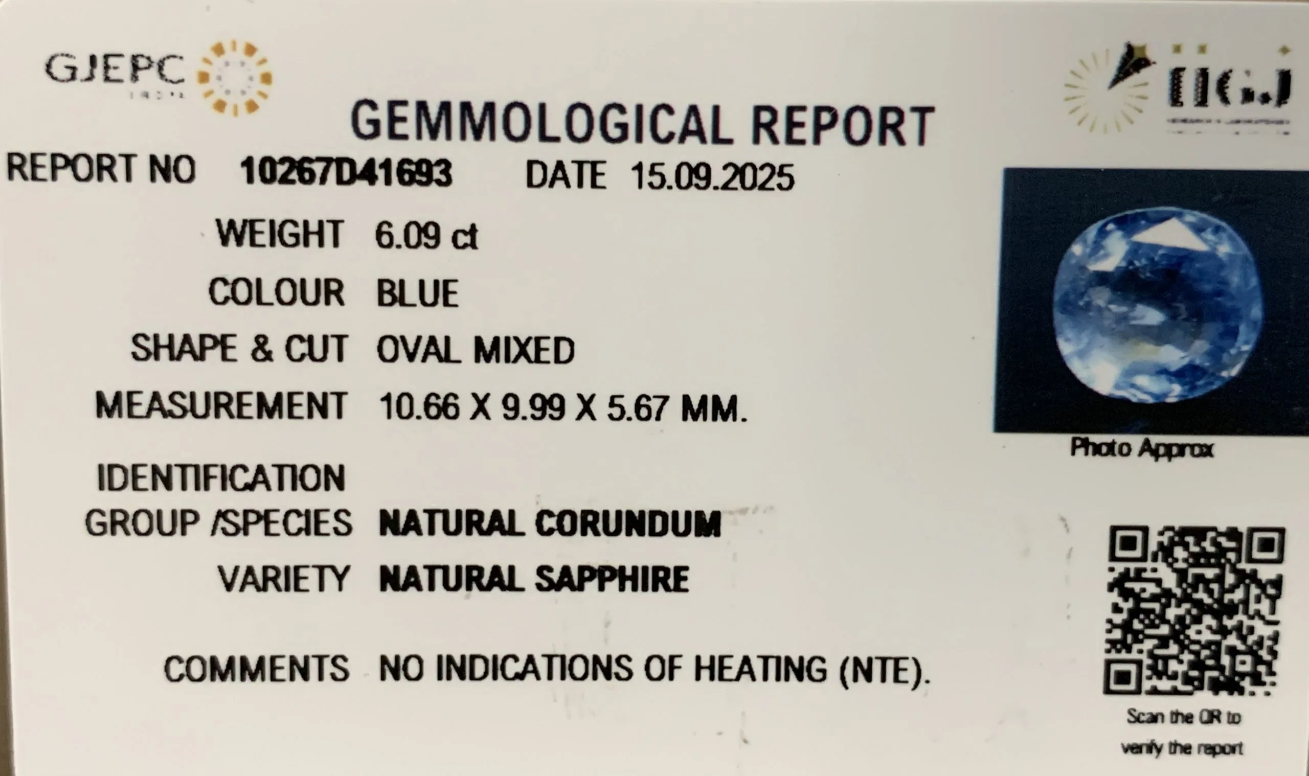 Blue Sapphire 6.09ct. (Super Premium) view 2