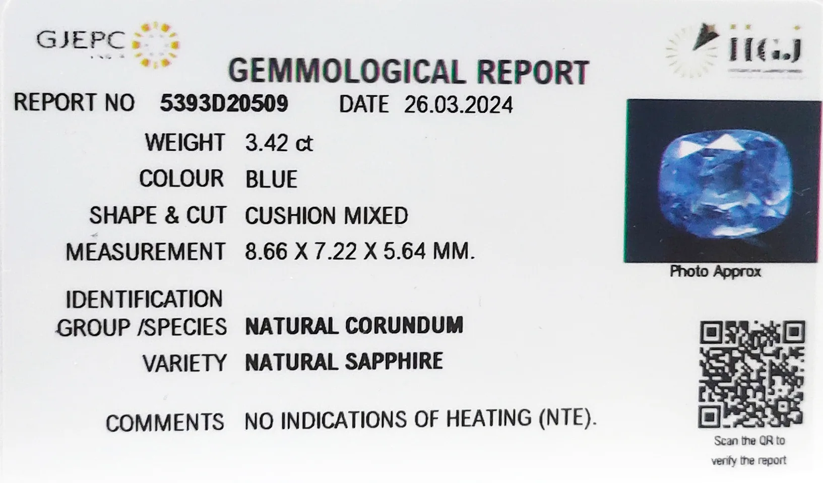 Blue Sapphire 3.42ct. (Super Premium) view 2
