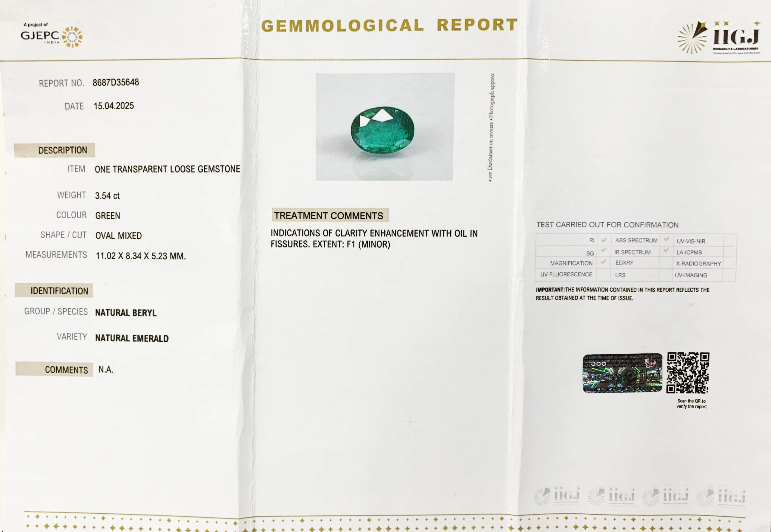Emerald 3.54ct. (Super Luxury) view 2