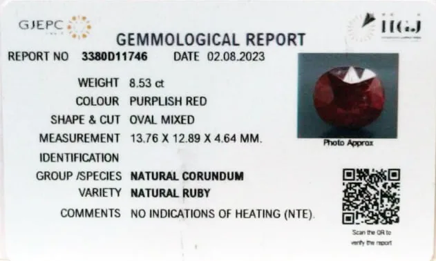 African Ruby 8.53ct. (Super Premium) view 2