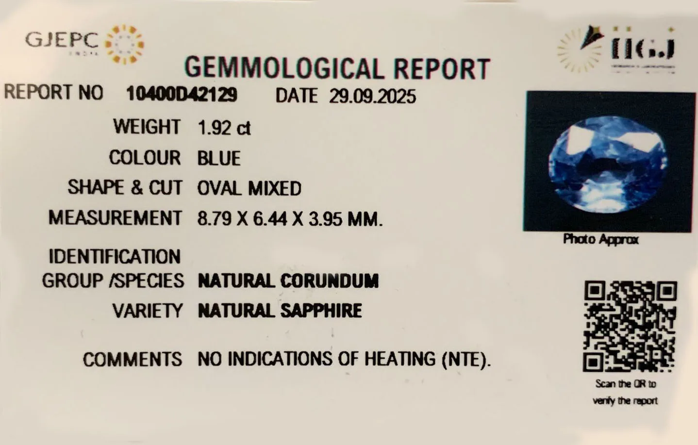 Blue Sapphire 1.92ct. (Super Premium) view 2