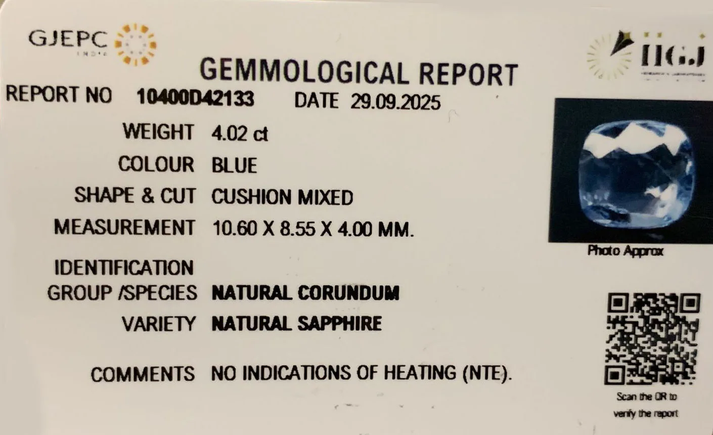Blue Sapphire 4.02ct. (Economy) view 2