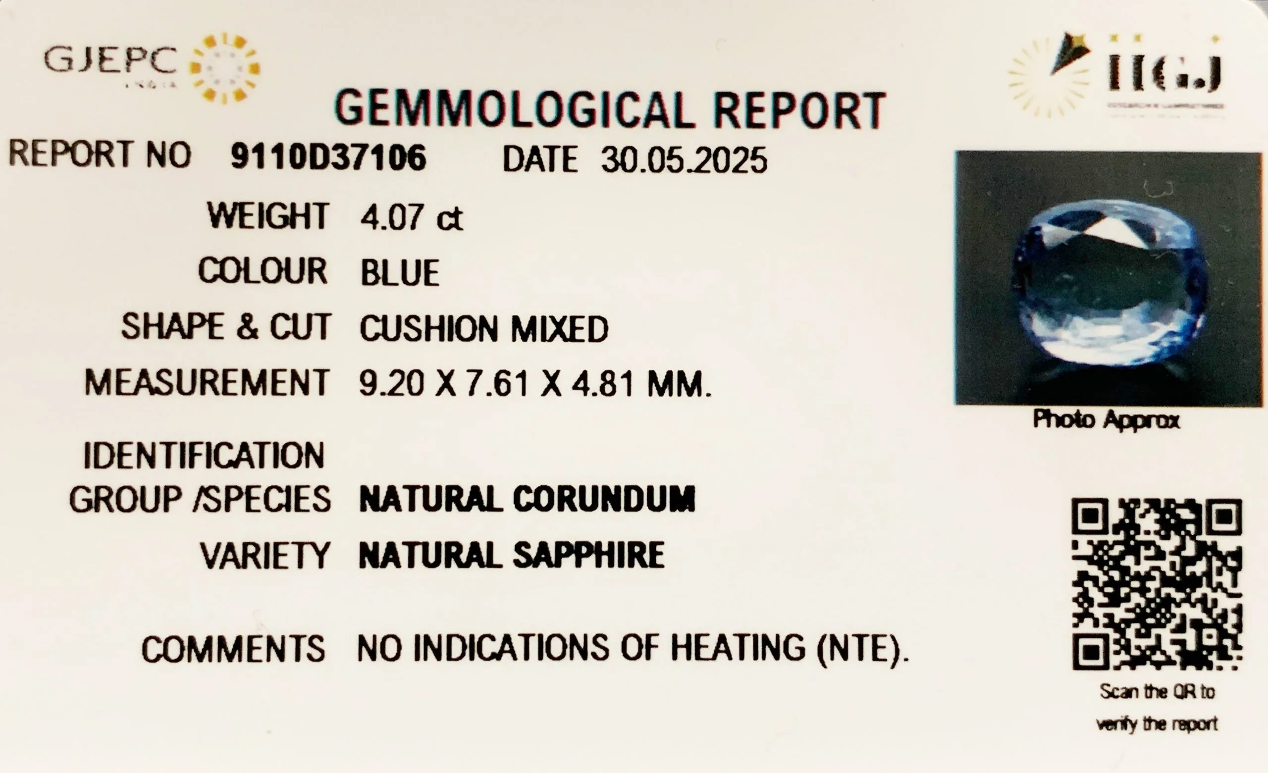 Blue Sapphire 4.07ct. (Super Luxury) view 2