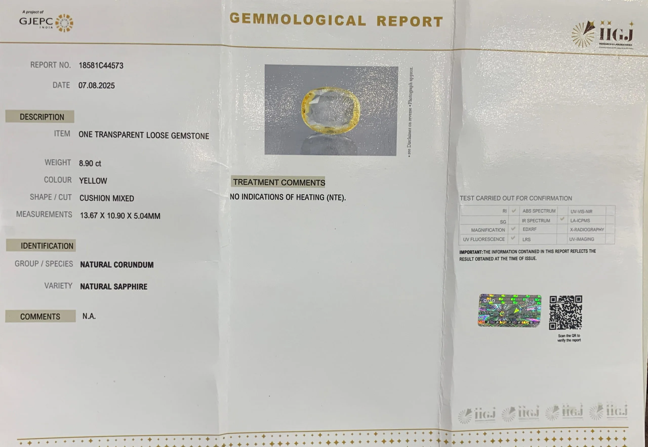 Yellow Sapphire 8.90ct. (Super Luxury) view 2