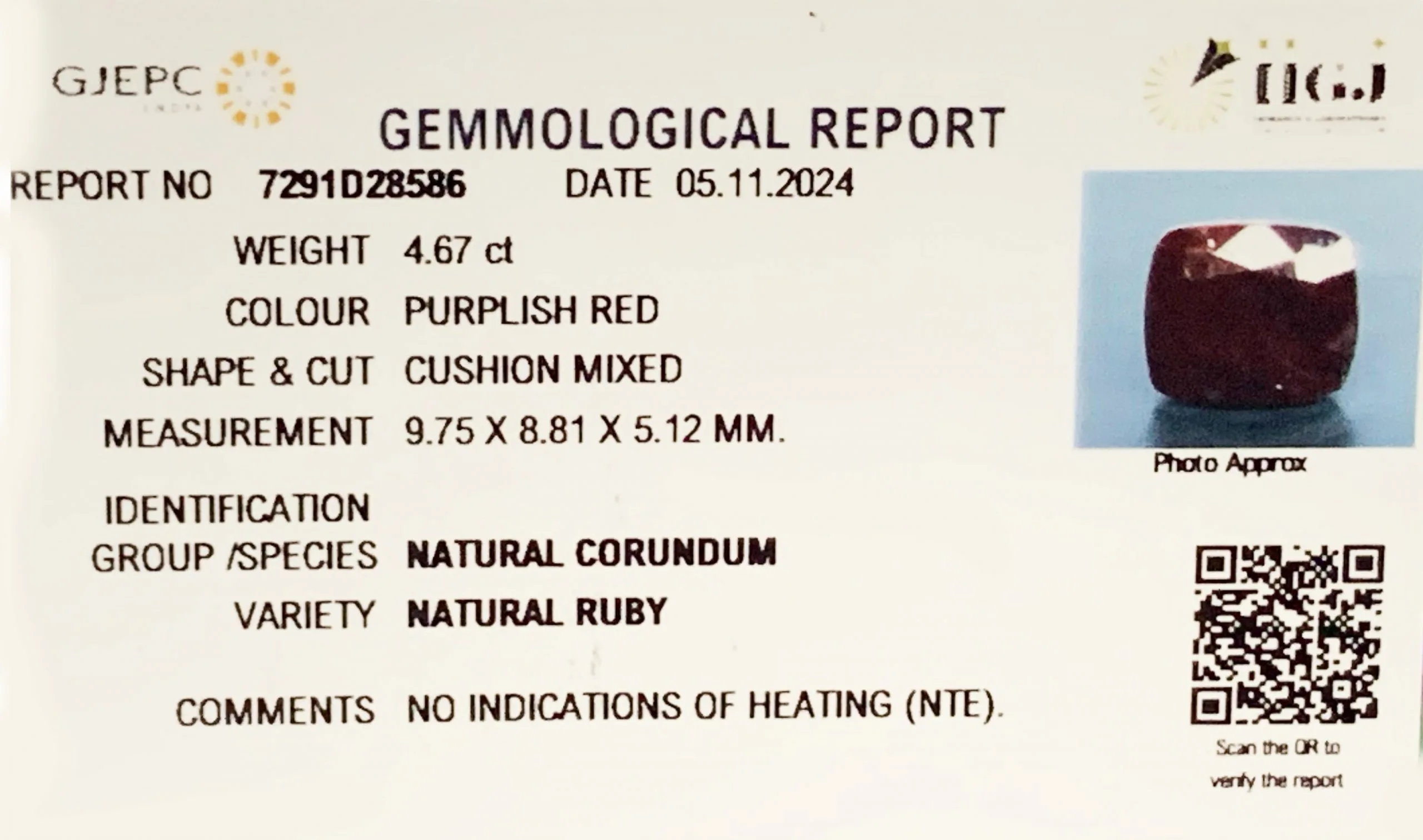 African Ruby 4.67ct. (Super Premium) view 2