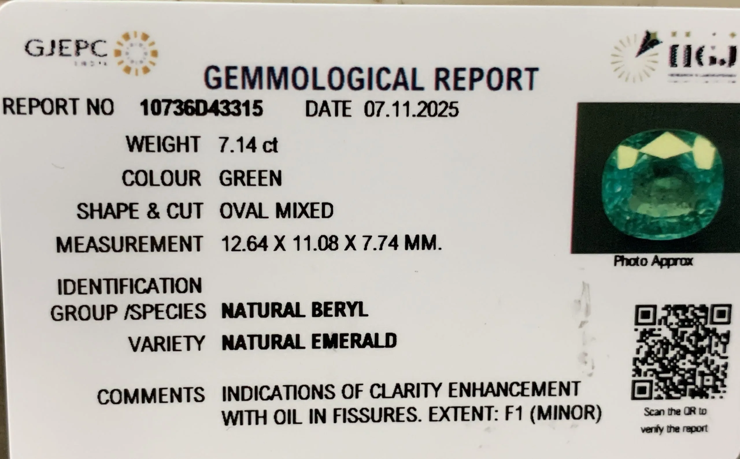 Emerald 7.14ct. (Super Luxury) view 2