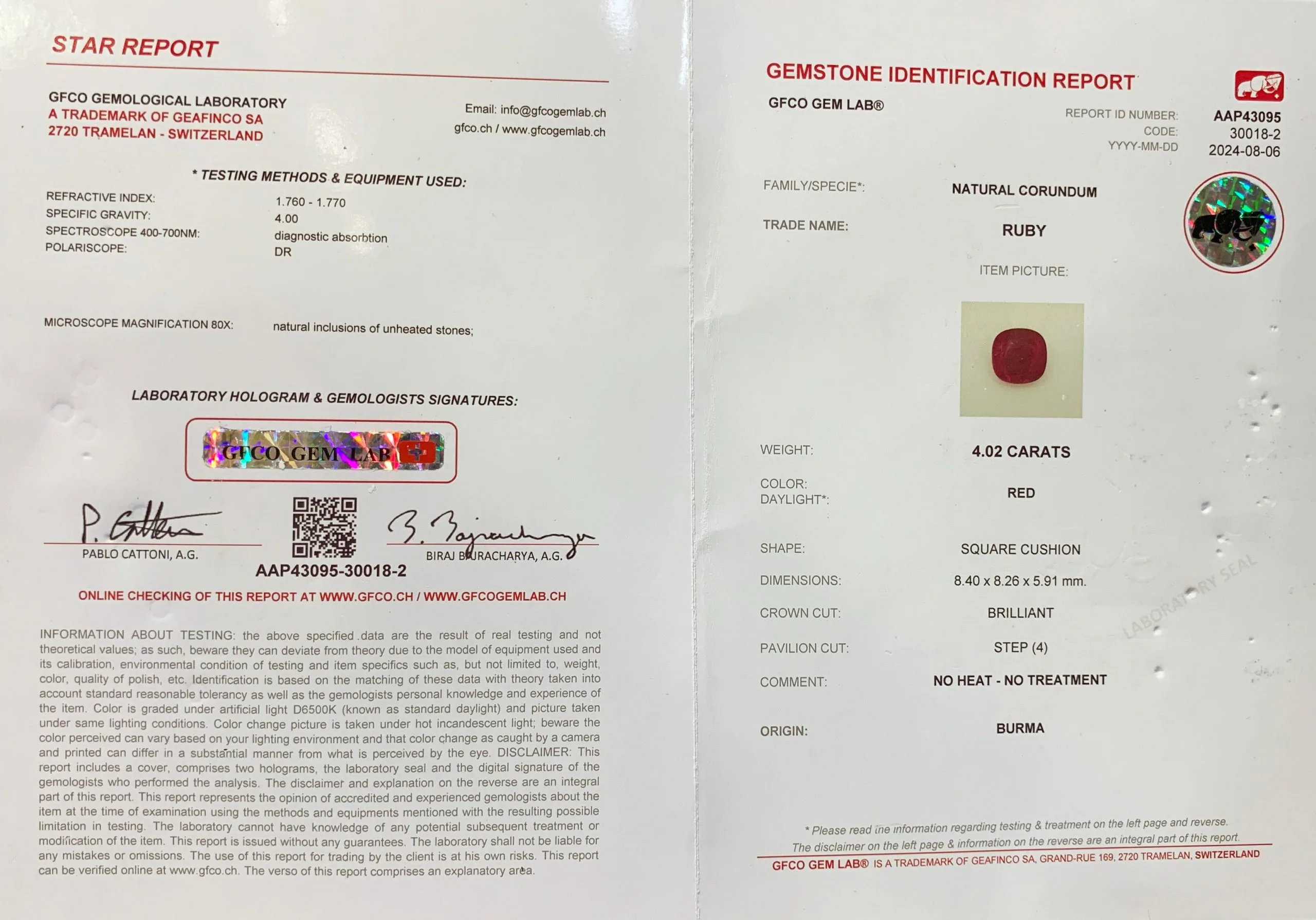 Burma Ruby 4.02ct. (Super Luxury) view 2