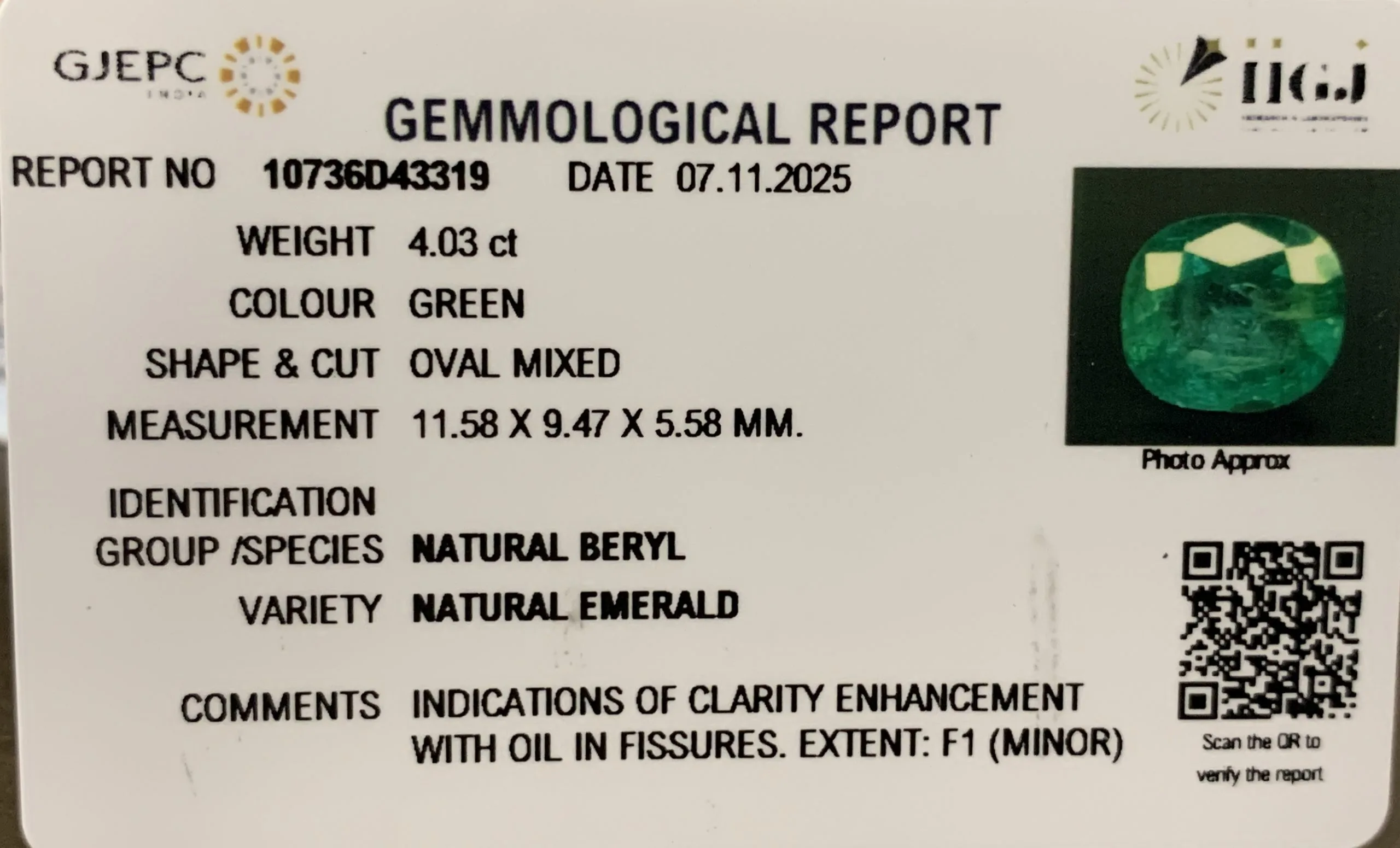 Emerald 4.03ct. (Super Luxury) view 2