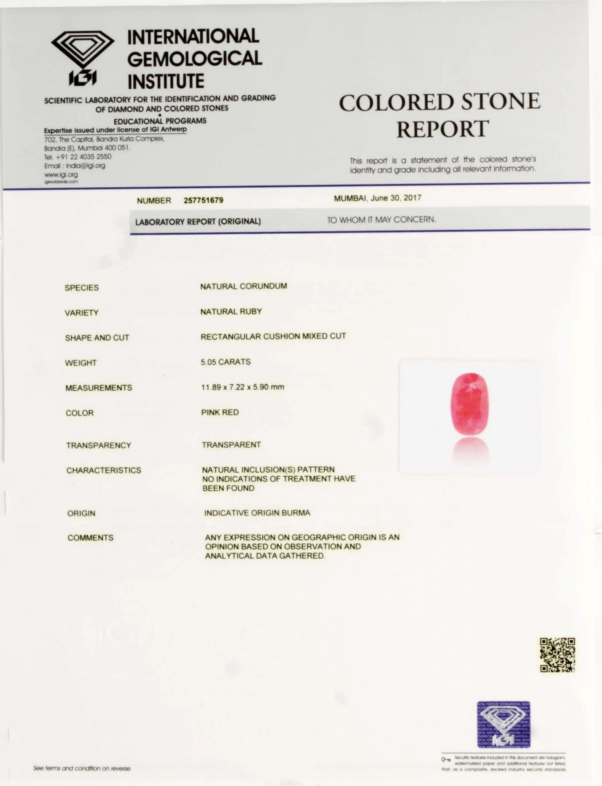 Fine Burma Ruby 5.05ct. On-Demand view 2