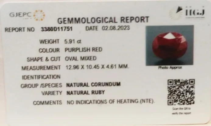African Ruby 5.91ct. (Super Premium) view 2
