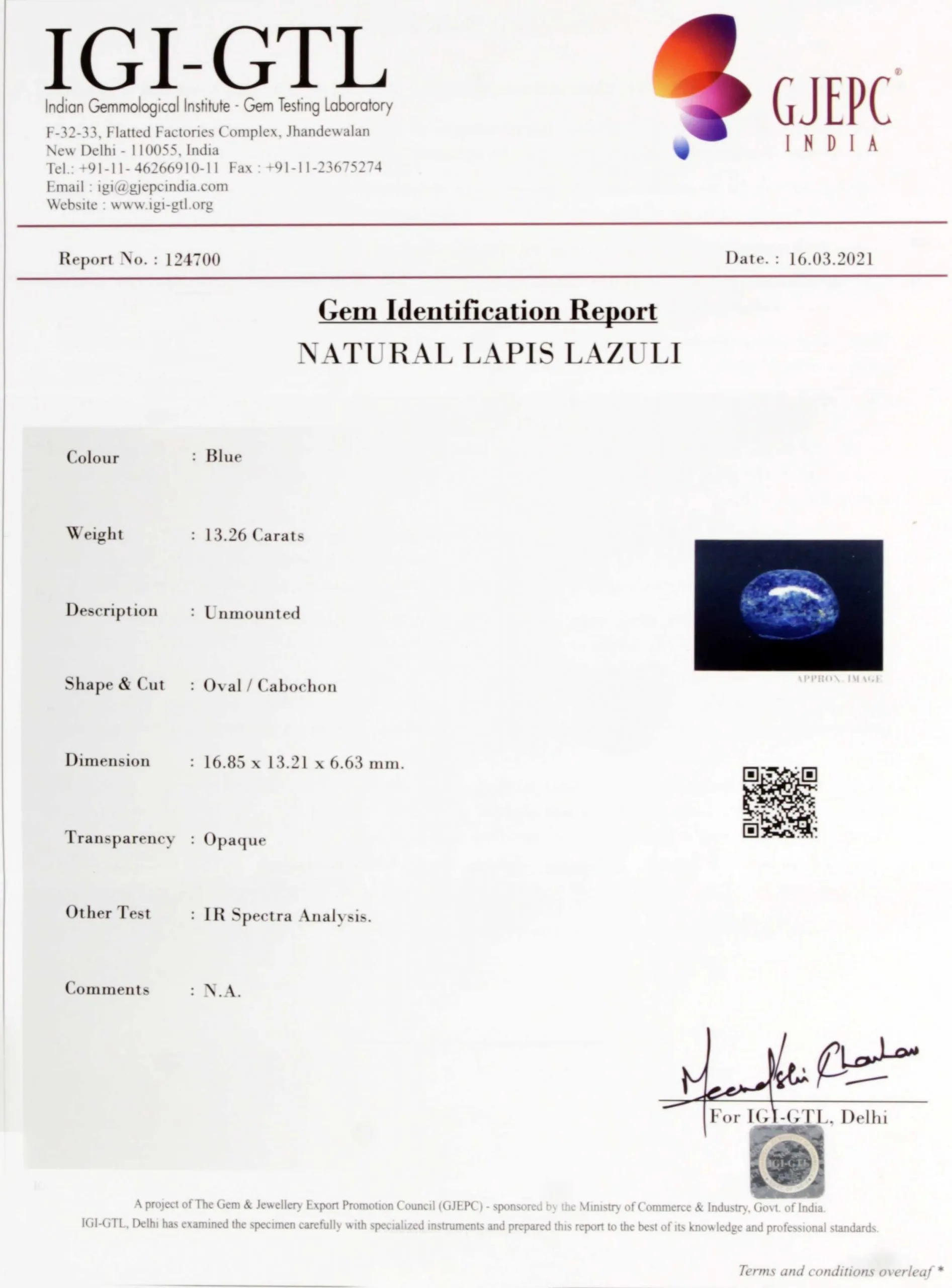Lapis Lazuli 13.26ct. view 2
