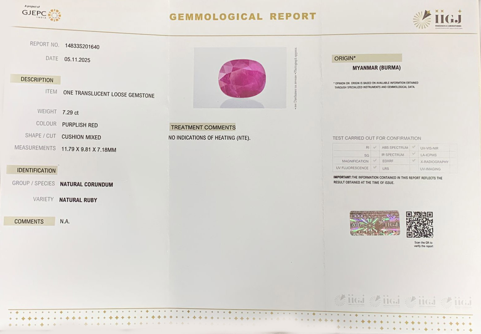 Burma Ruby 7.29ct. (Super Luxury) view 2