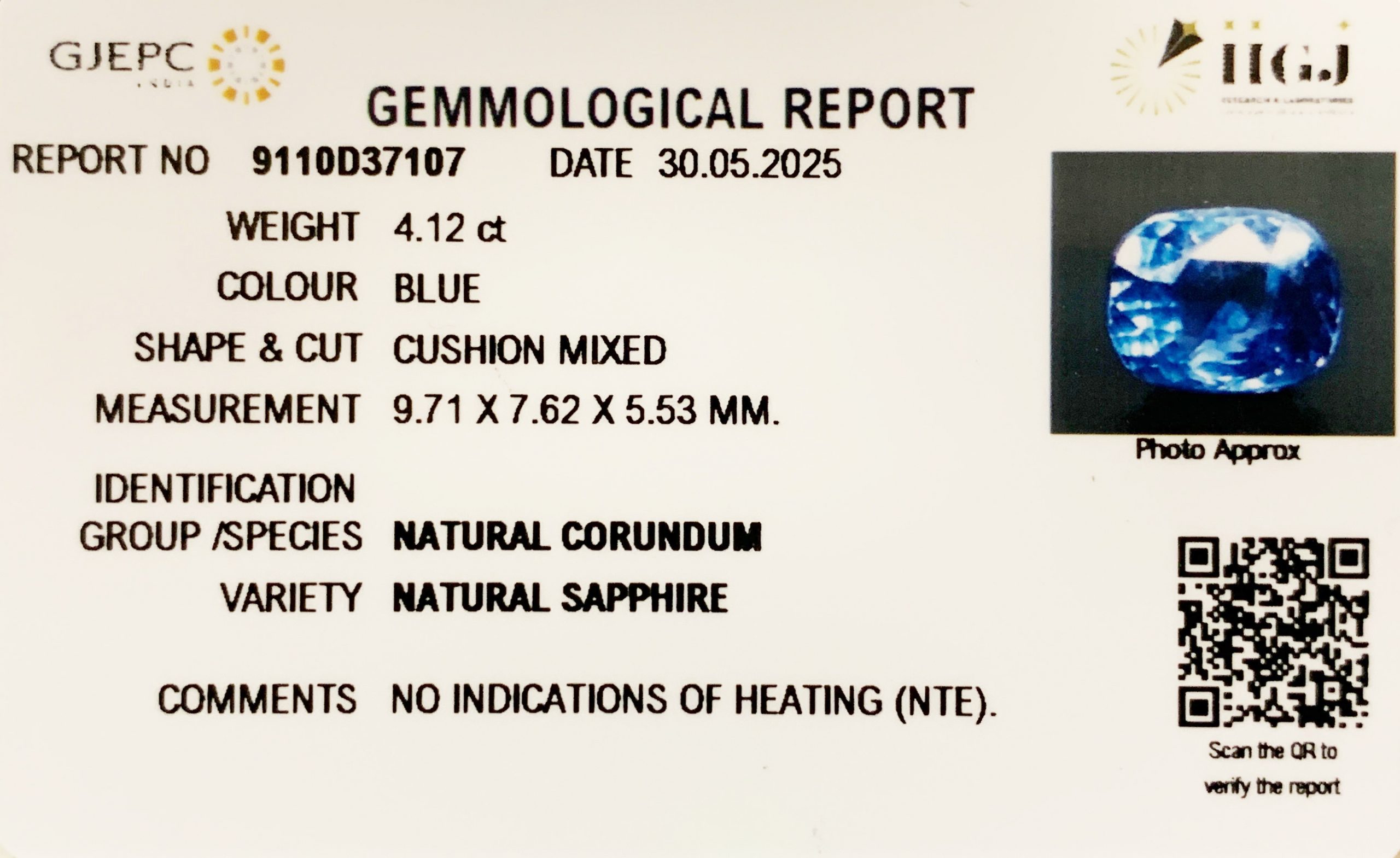 Blue Sapphire 4.12ct. (Super Luxury) view 2